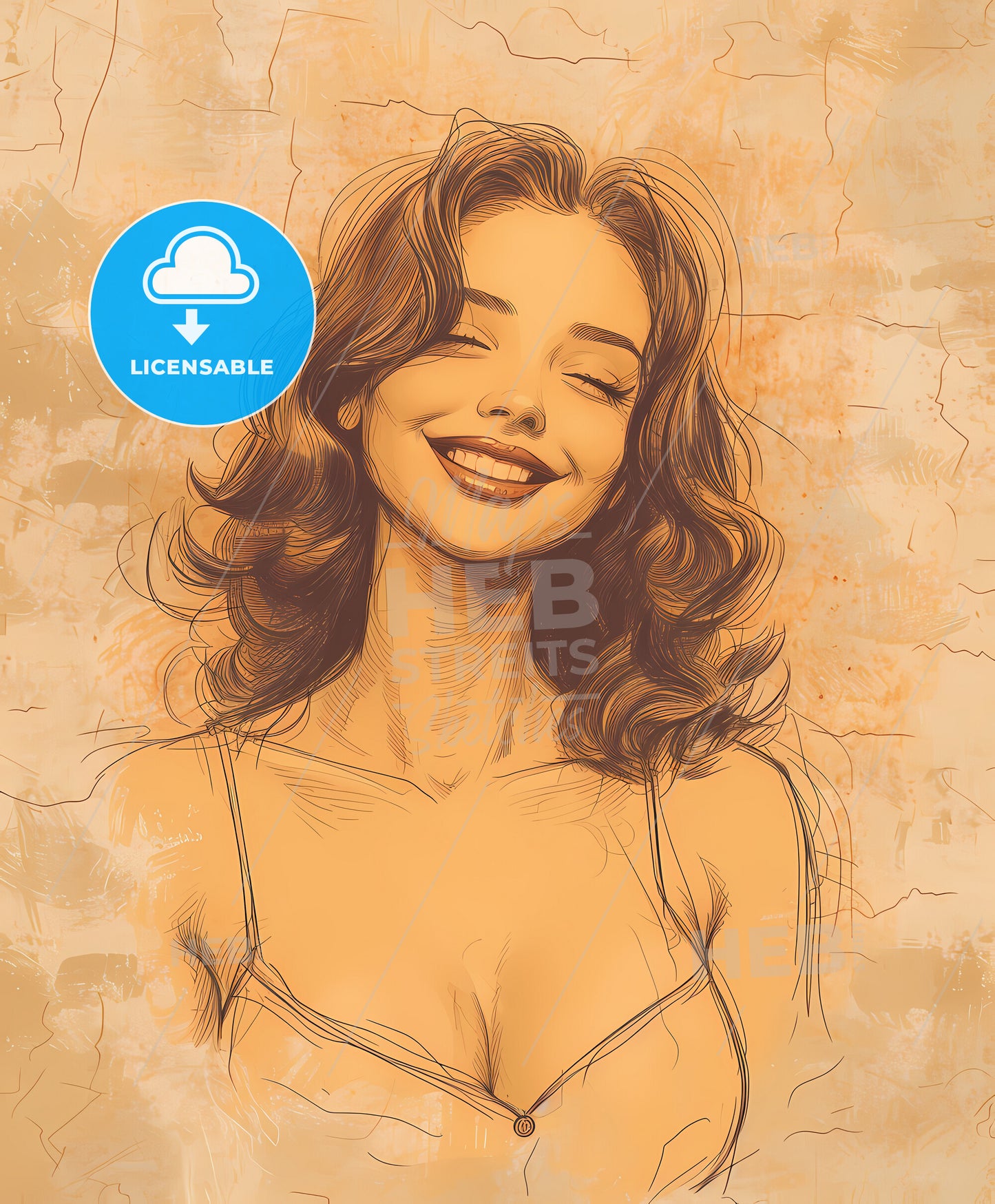 fishing, girl, sweeping overdrawn lines, a drawing of a woman smiling