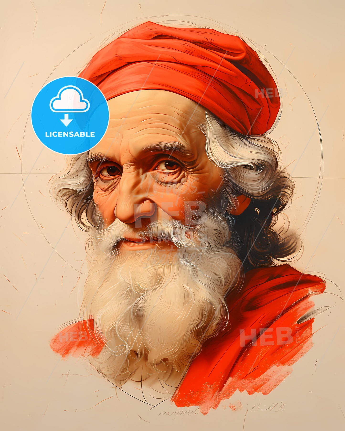 Leonardo, da Vinci, 1452 - 1519, a painting of a man with a white beard and red hat