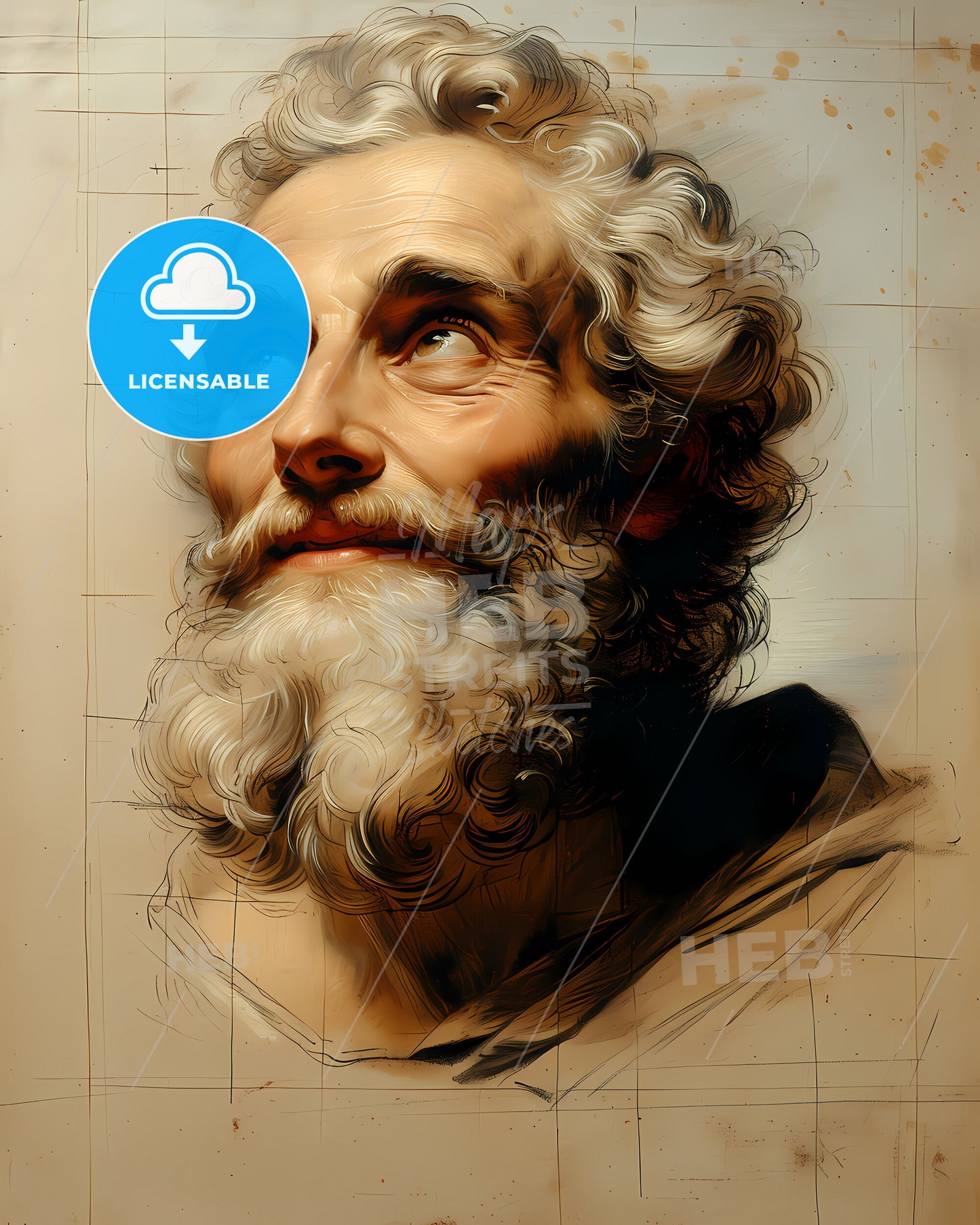 Prometheus, Titan of Forethought, a drawing of a man with a beard