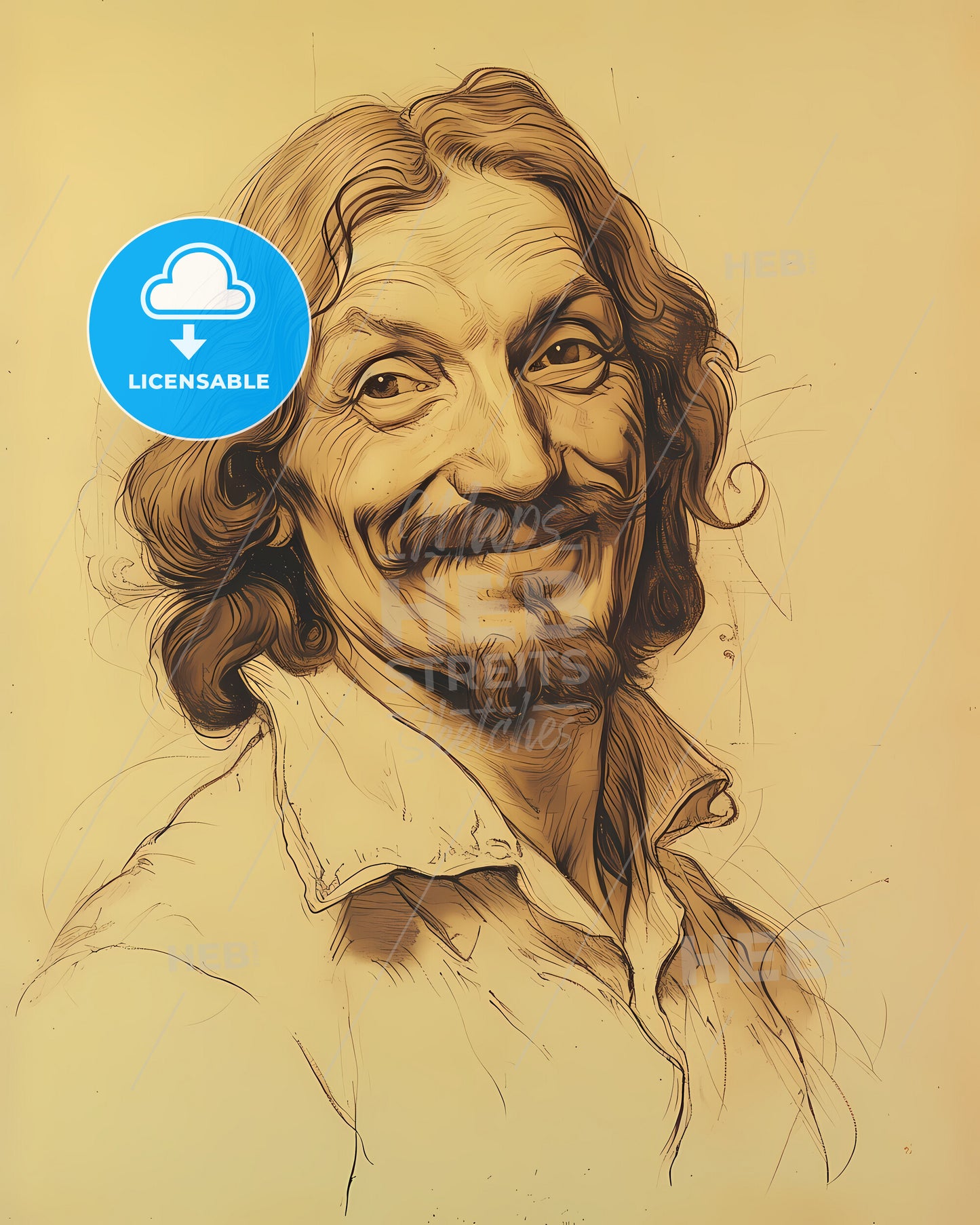 Evangelista, Torricelli, 1608 - 1647, a drawing of a man with a mustache