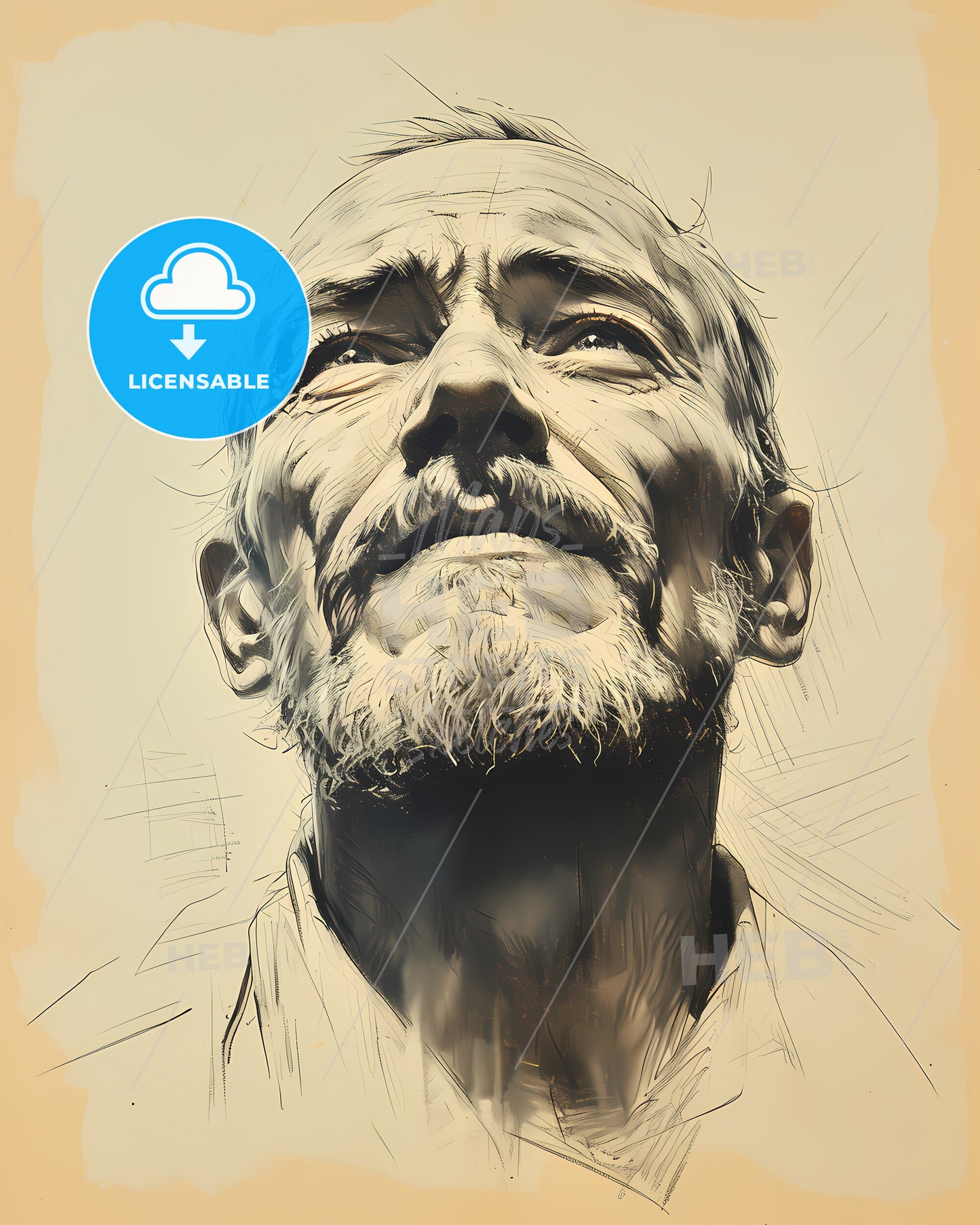 Beowulf, c. 8th-11th century, a drawing of a man looking up