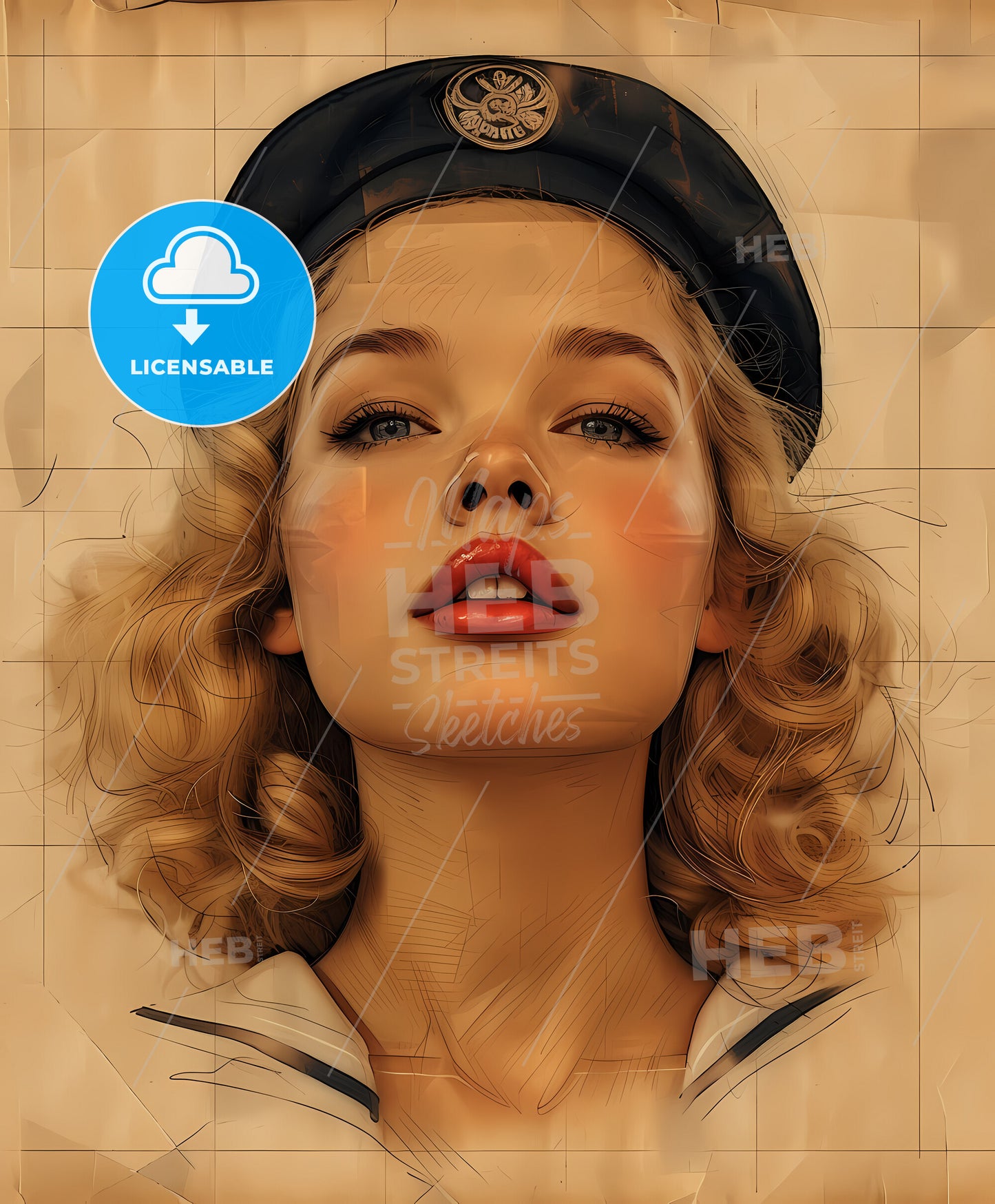 sailor, girl, a woman with blonde hair wearing a black hat