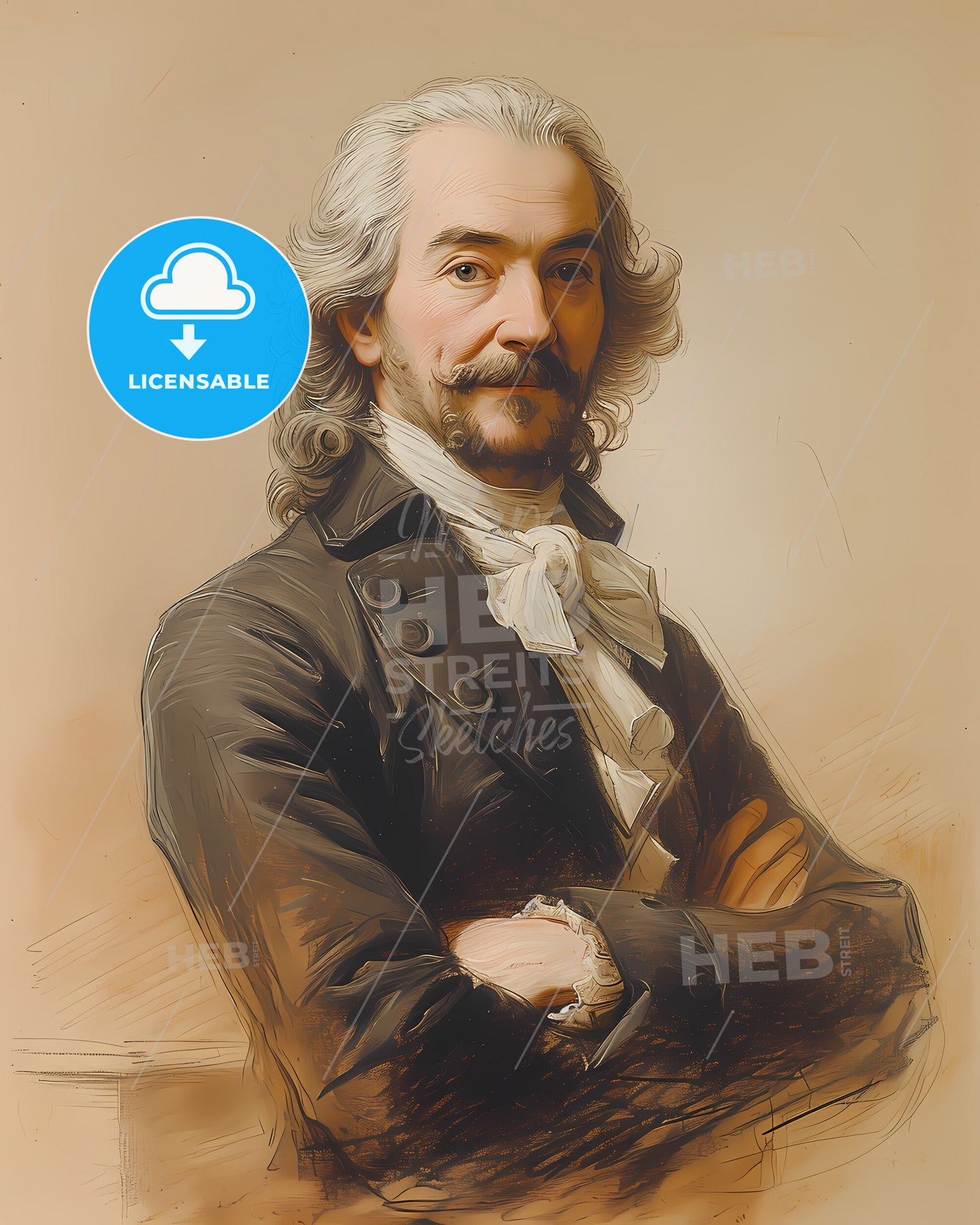 King of France, Louis XV, 1710 - 1774, a man with long hair and beard wearing a suit