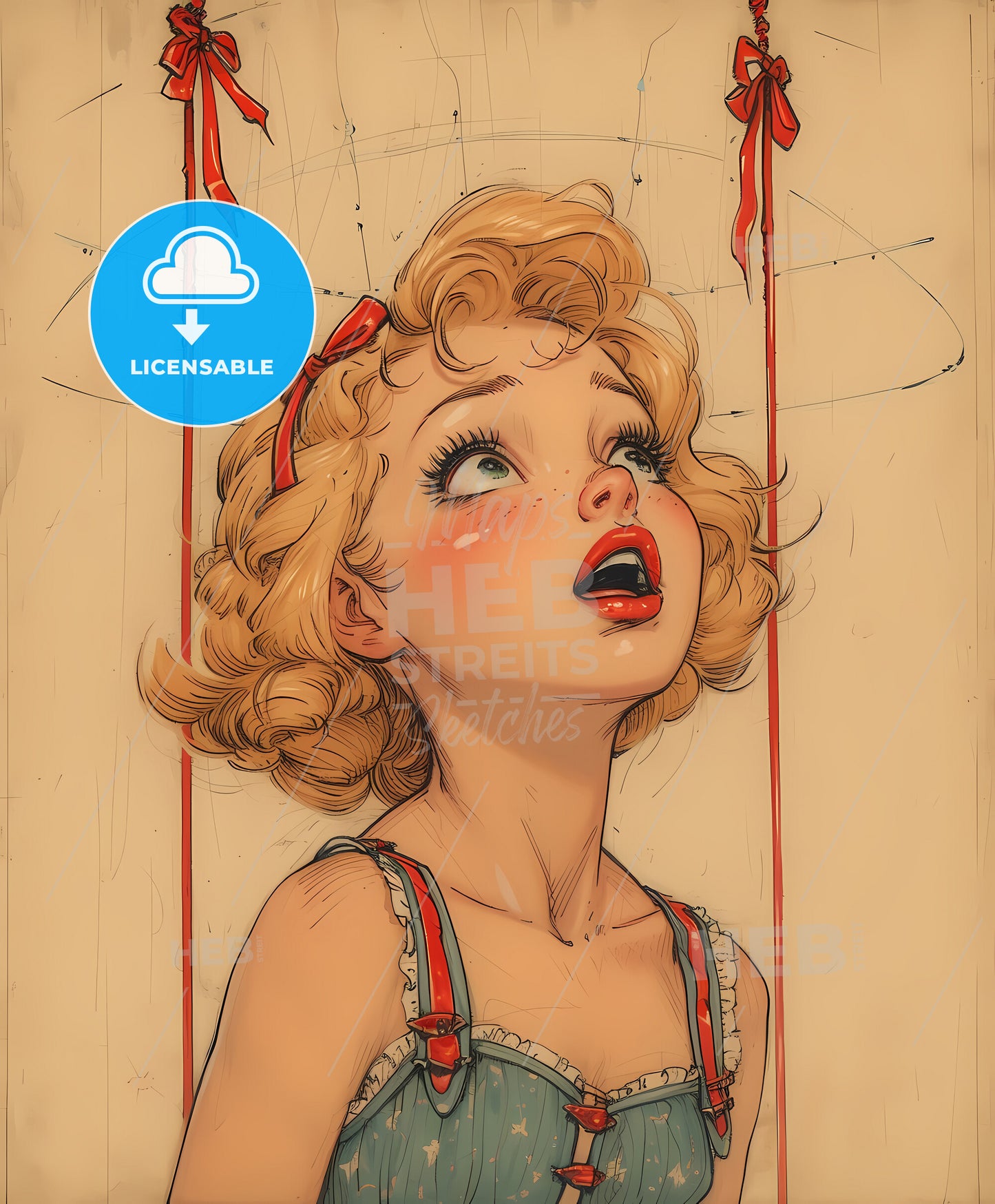beautiful , girl, overdrawn lines, a cartoon of a girl looking up