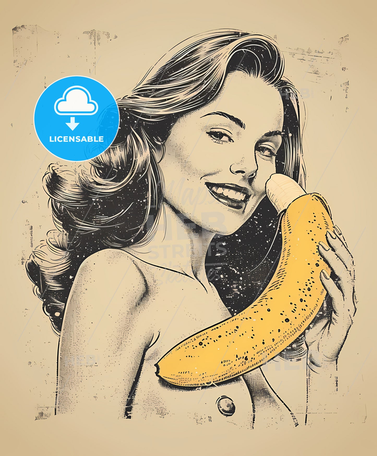 banana, dieting, retro woman, a woman holding a banana