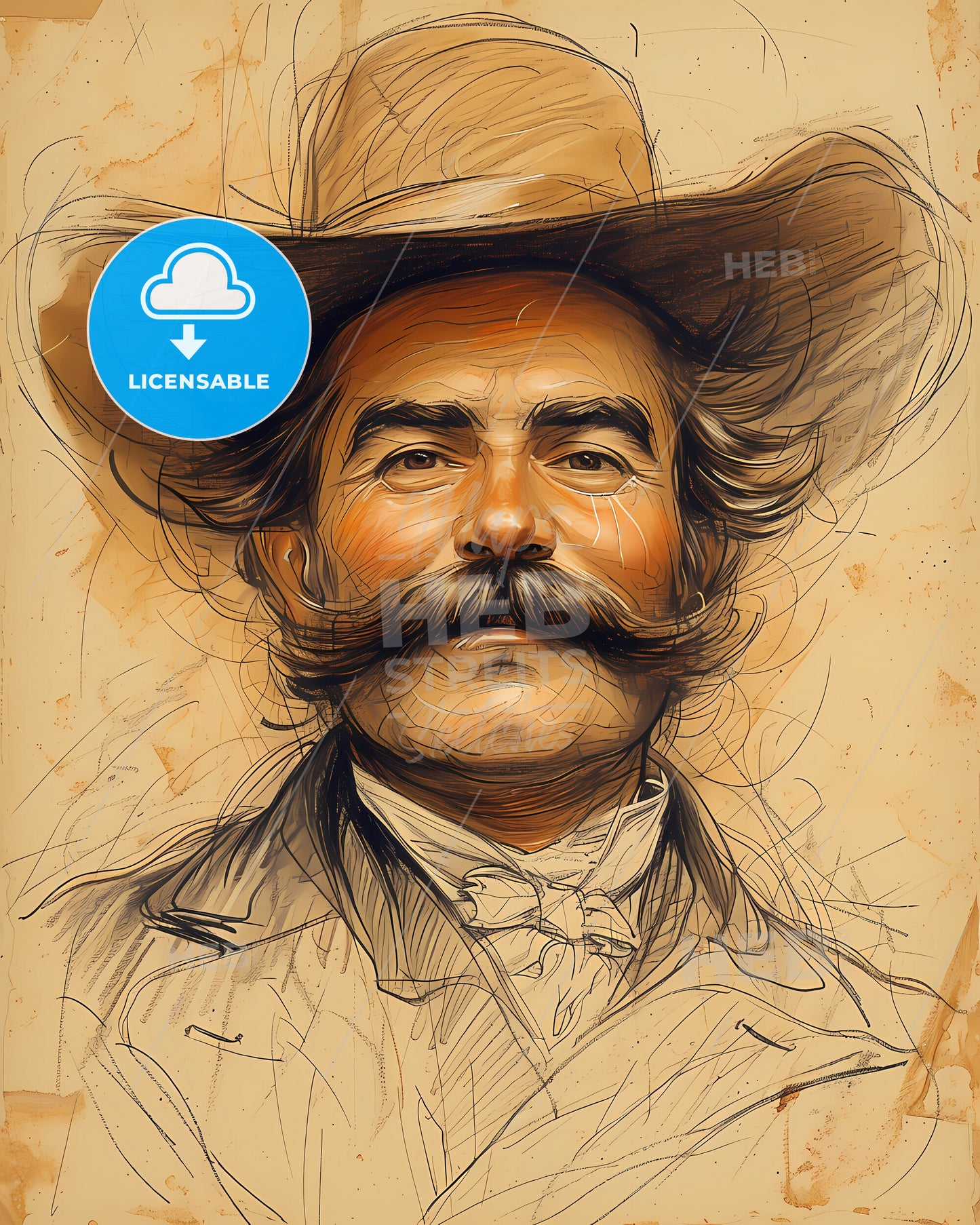 Emperor, Joshua Norton, 1818 - 1880, a drawing of a man with a mustache