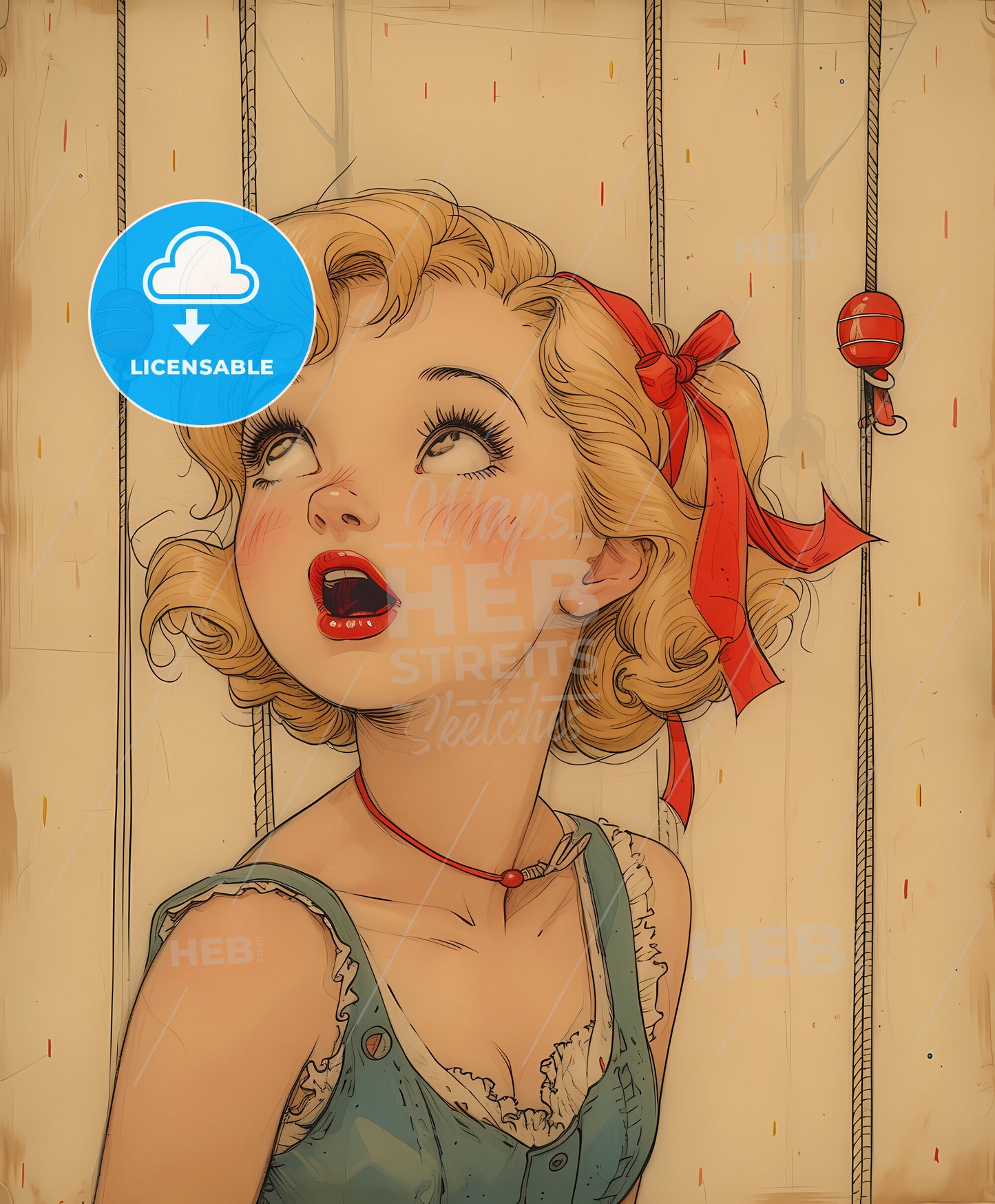 beautiful , girl, overdrawn lines, a cartoon of a woman looking up