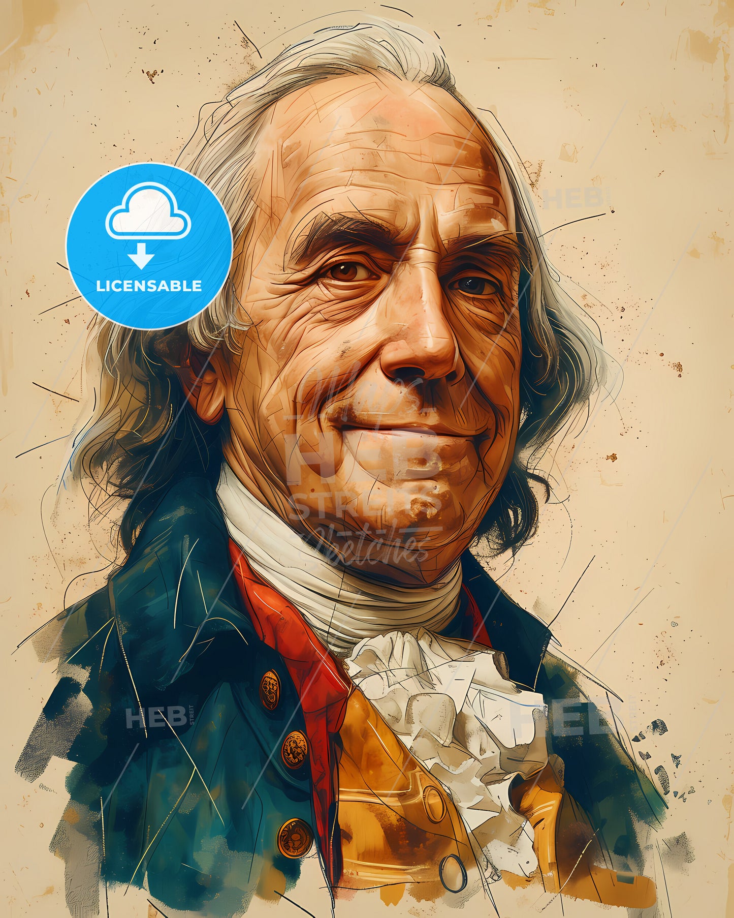 Benjamin, Franklin, 1706 - 1790, a man in a blue coat