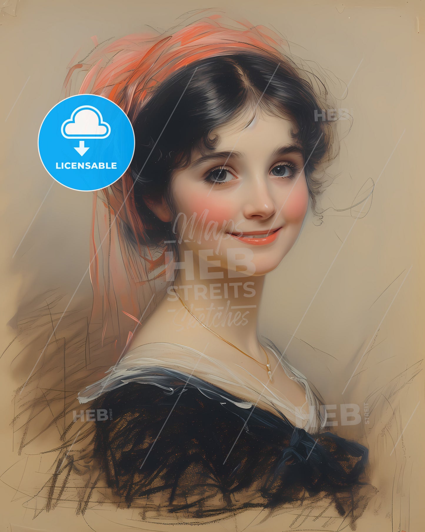 Sarah, Siddons, 1755 - 1831, a woman with a red hat