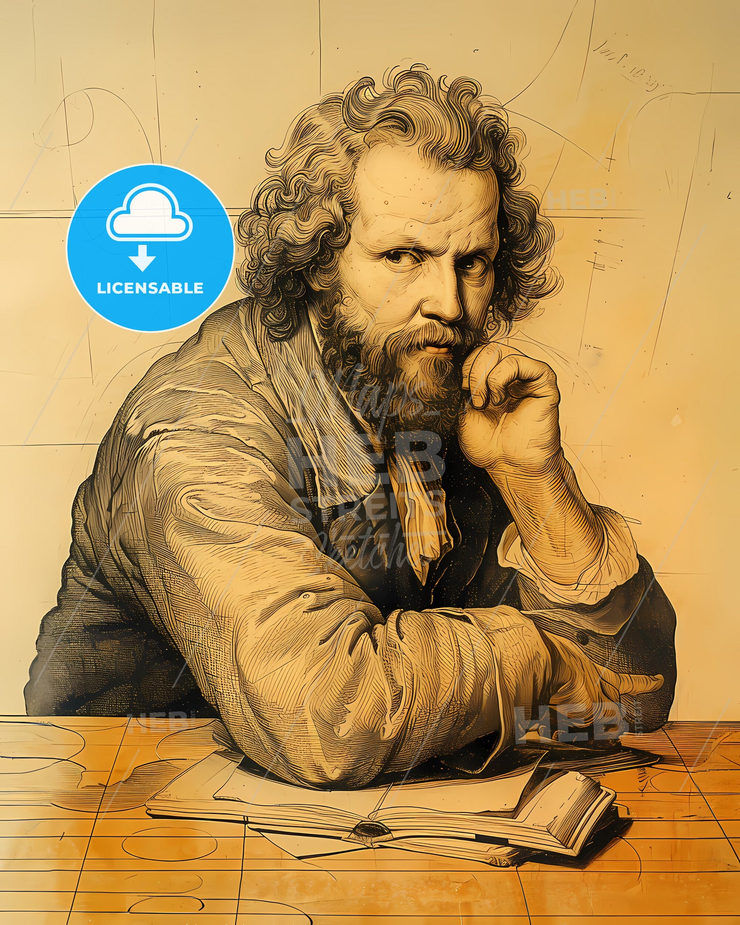 Johannes, Kepler, 1571 - 1630, a man with a beard sitting at a table with a book