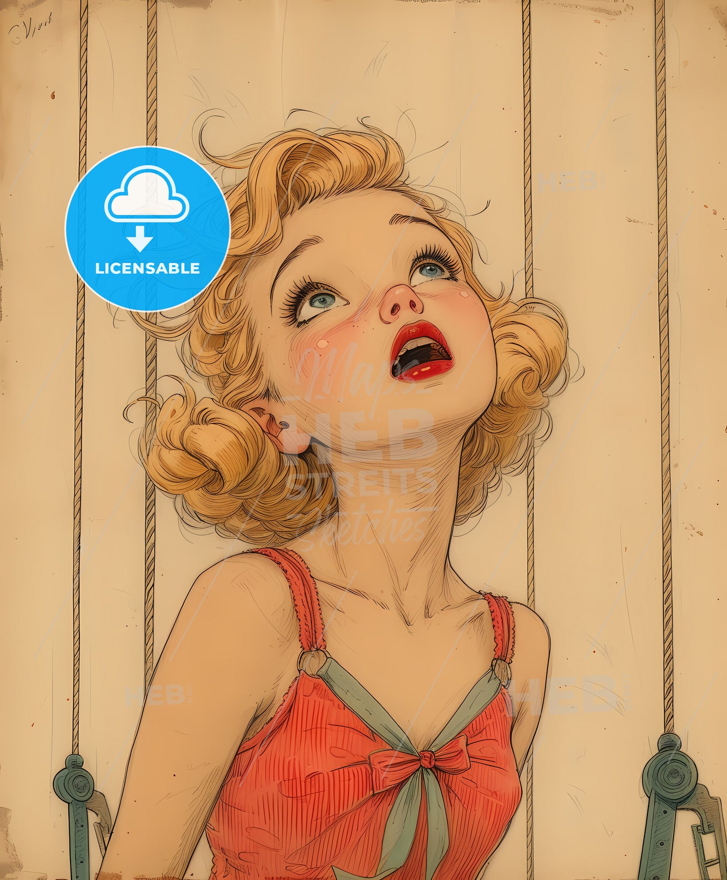 beautiful , girl, overdrawn lines, a cartoon of a girl in a red dress