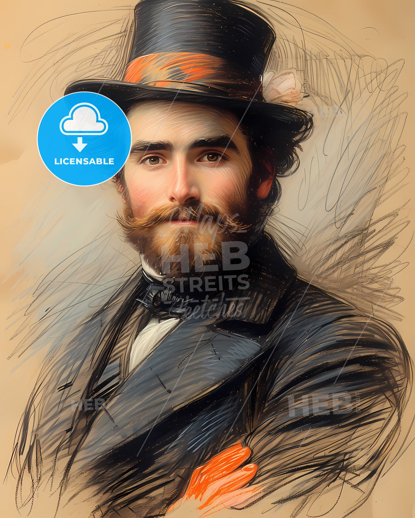 Emperor, Joshua Norton, 1818 - 1880, a man with a beard wearing a top hat