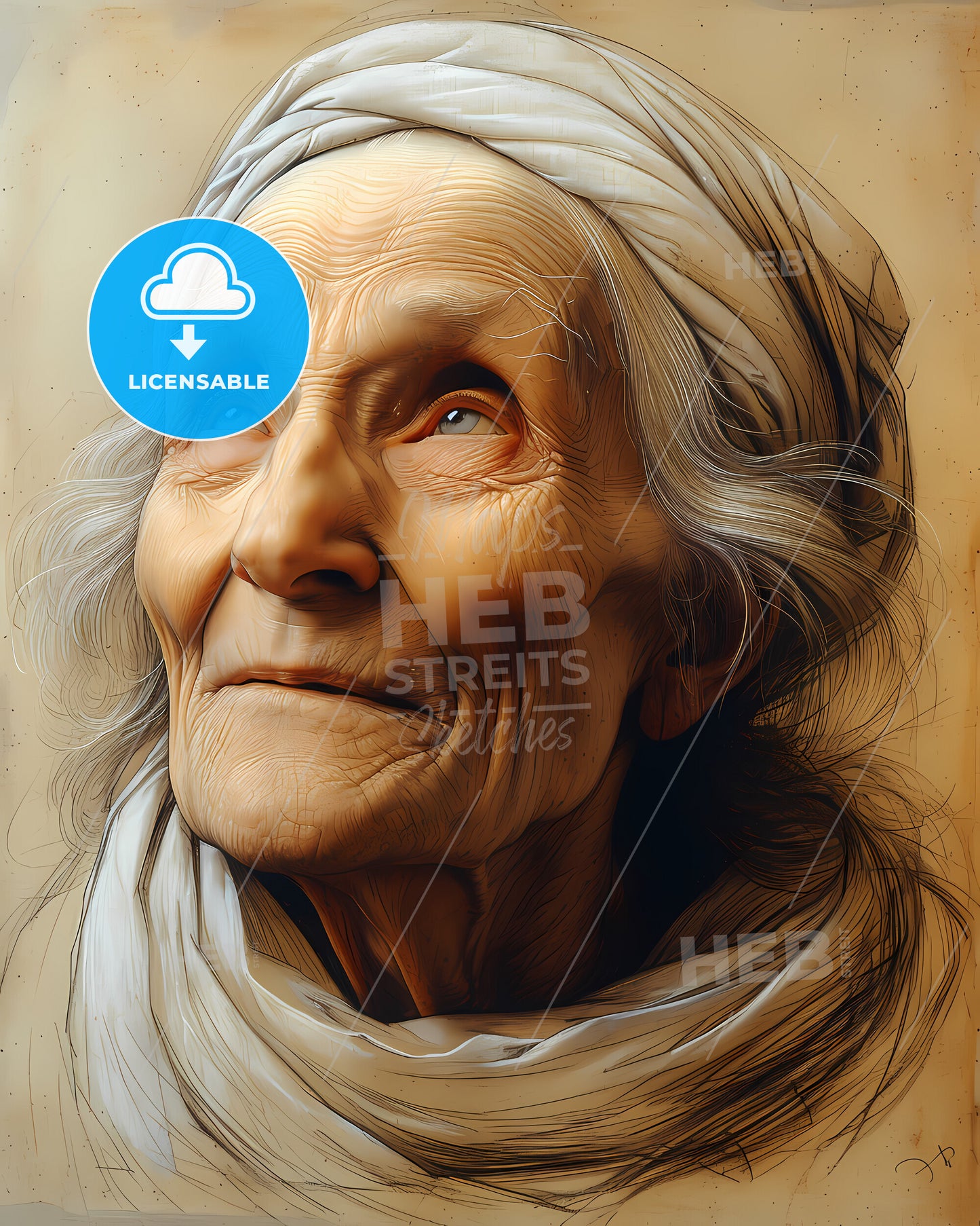 Giotto, di Bondone, c. 1267 - 1337, an old woman with a white scarf