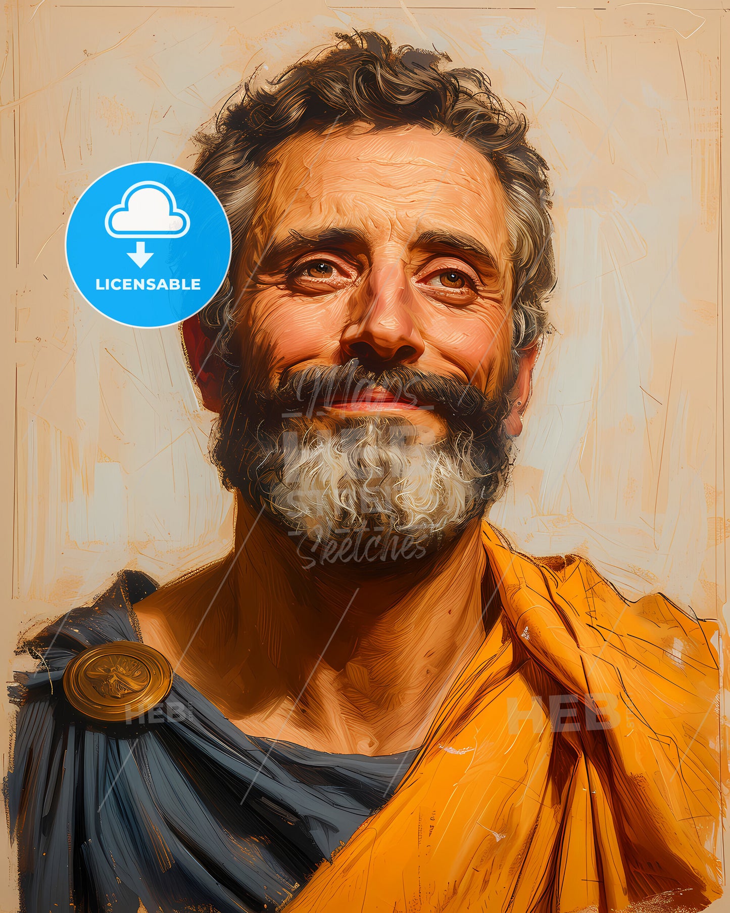 Seneca, 4 BC - 65 AD, a man with a beard and a yellow robe