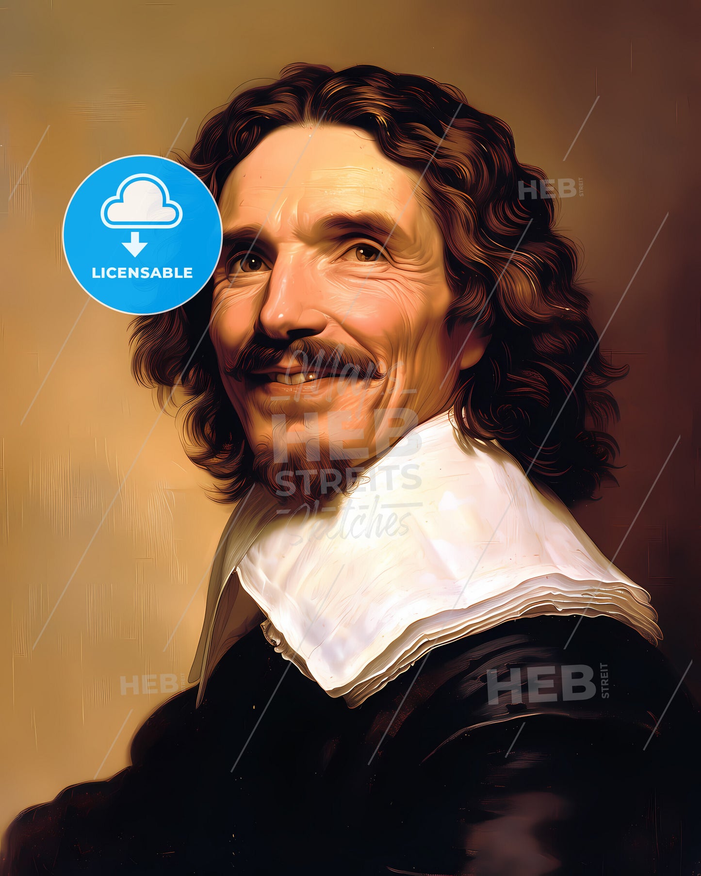 Abel, Tasman, 1603 - 1659, a man with long curly hair and a white collar