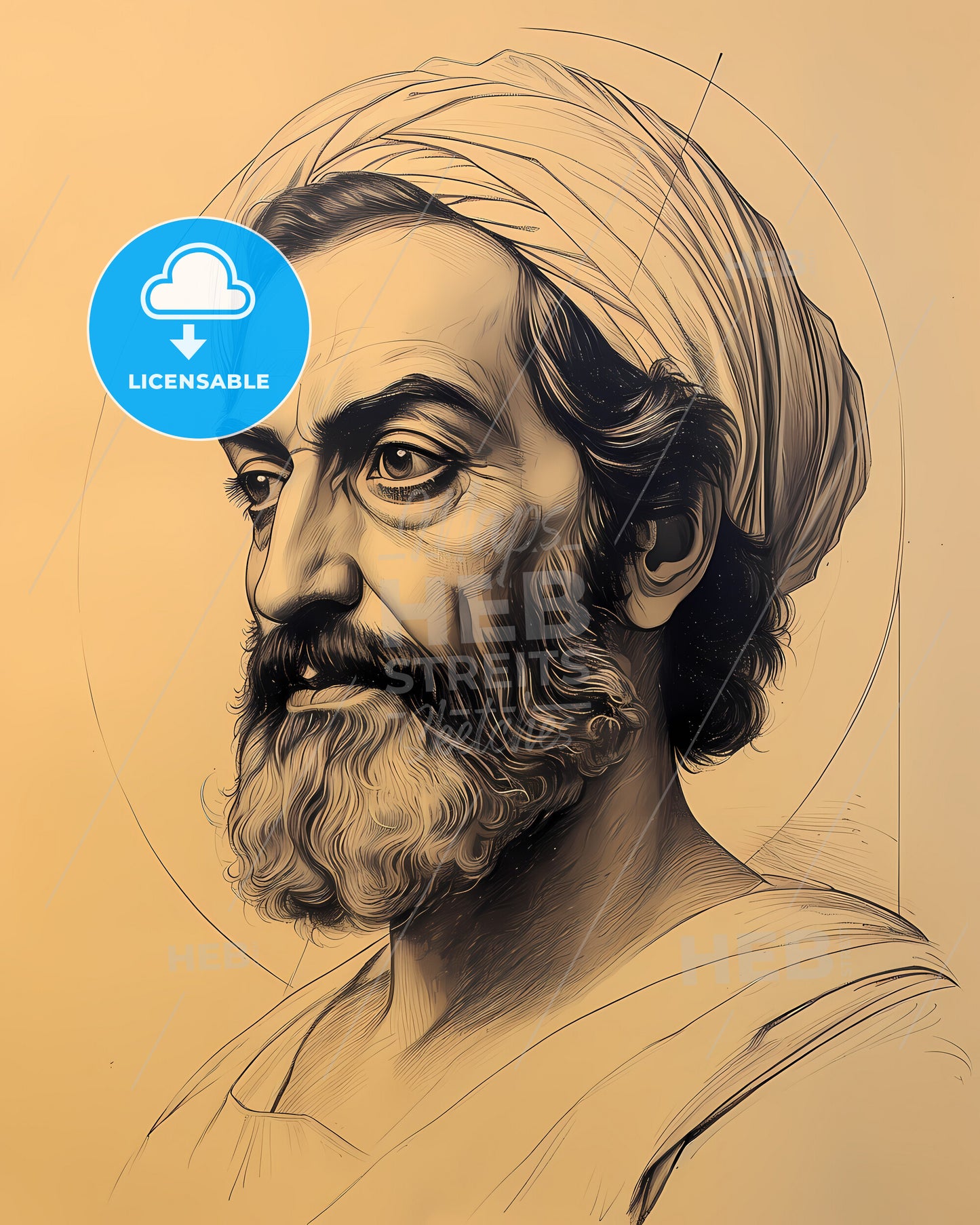 Al-Razi, Rhazes, 865 - 925, a drawing of a bearded man