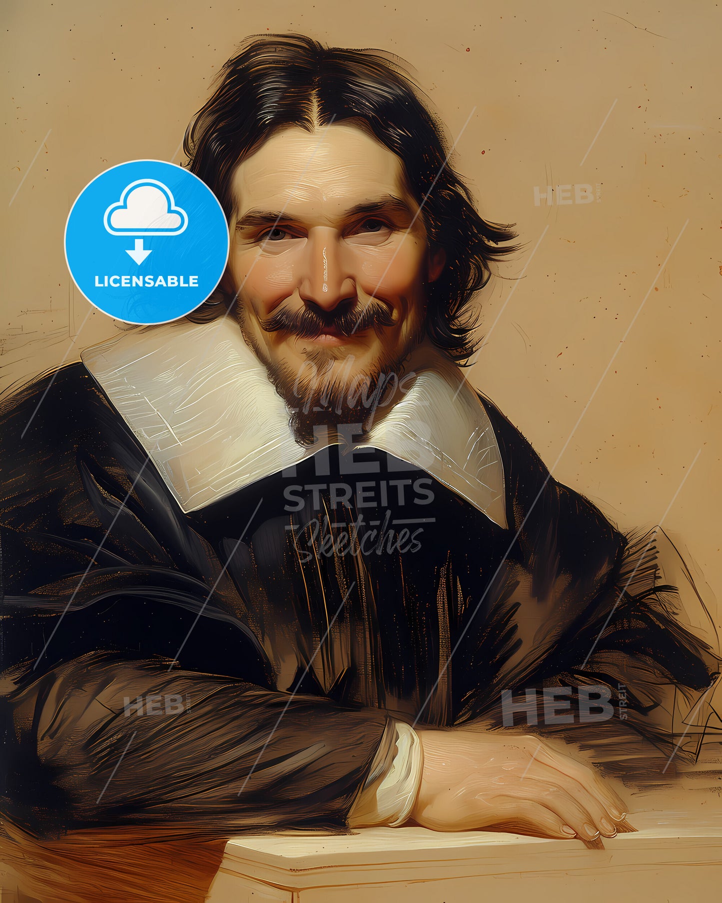 Benedict, de Spinoza, 1632 - 1677, a man with a beard and mustache wearing a black robe