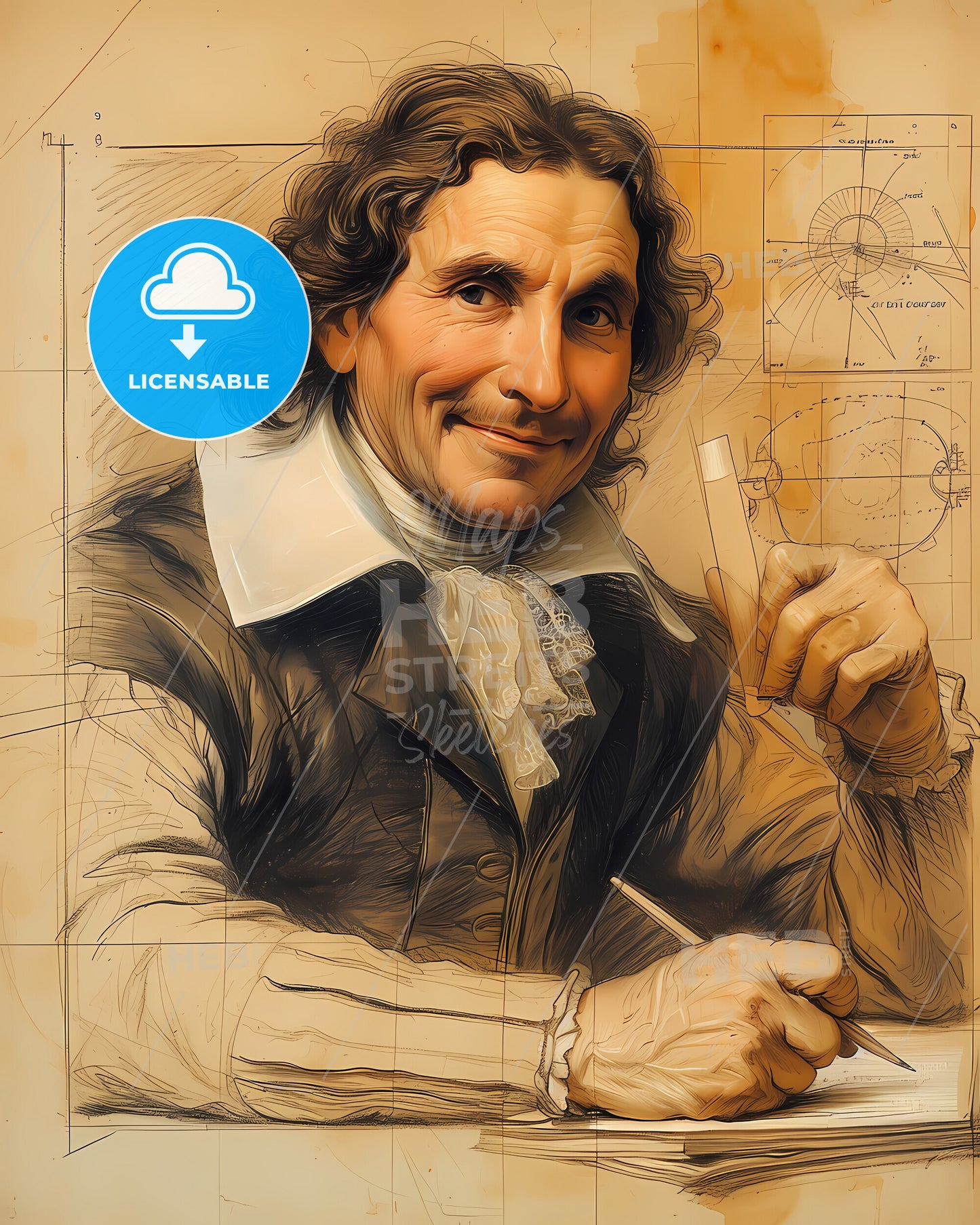 Antonie, van Leeuwenhoek, 1632 - 1723, a man holding a pencil and writing on a piece of paper