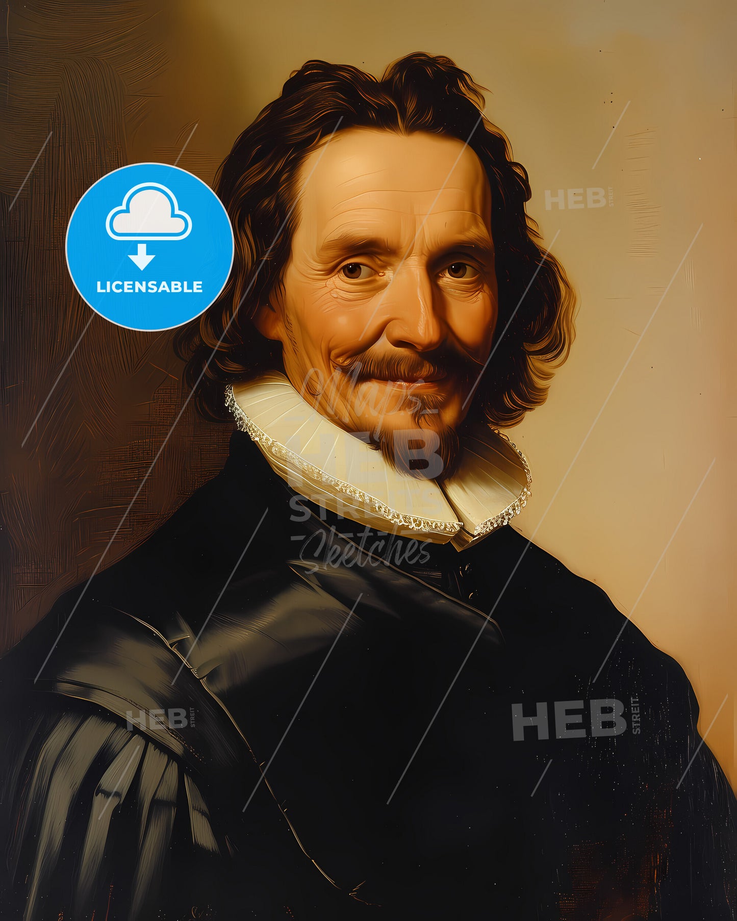 Abel, Tasman, 1603 - 1659, a man with a beard and mustache wearing a black robe