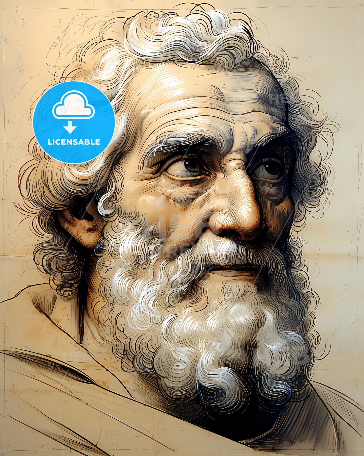 Al-Razi, Rhazes, 865 - 925, a drawing of a man with a beard