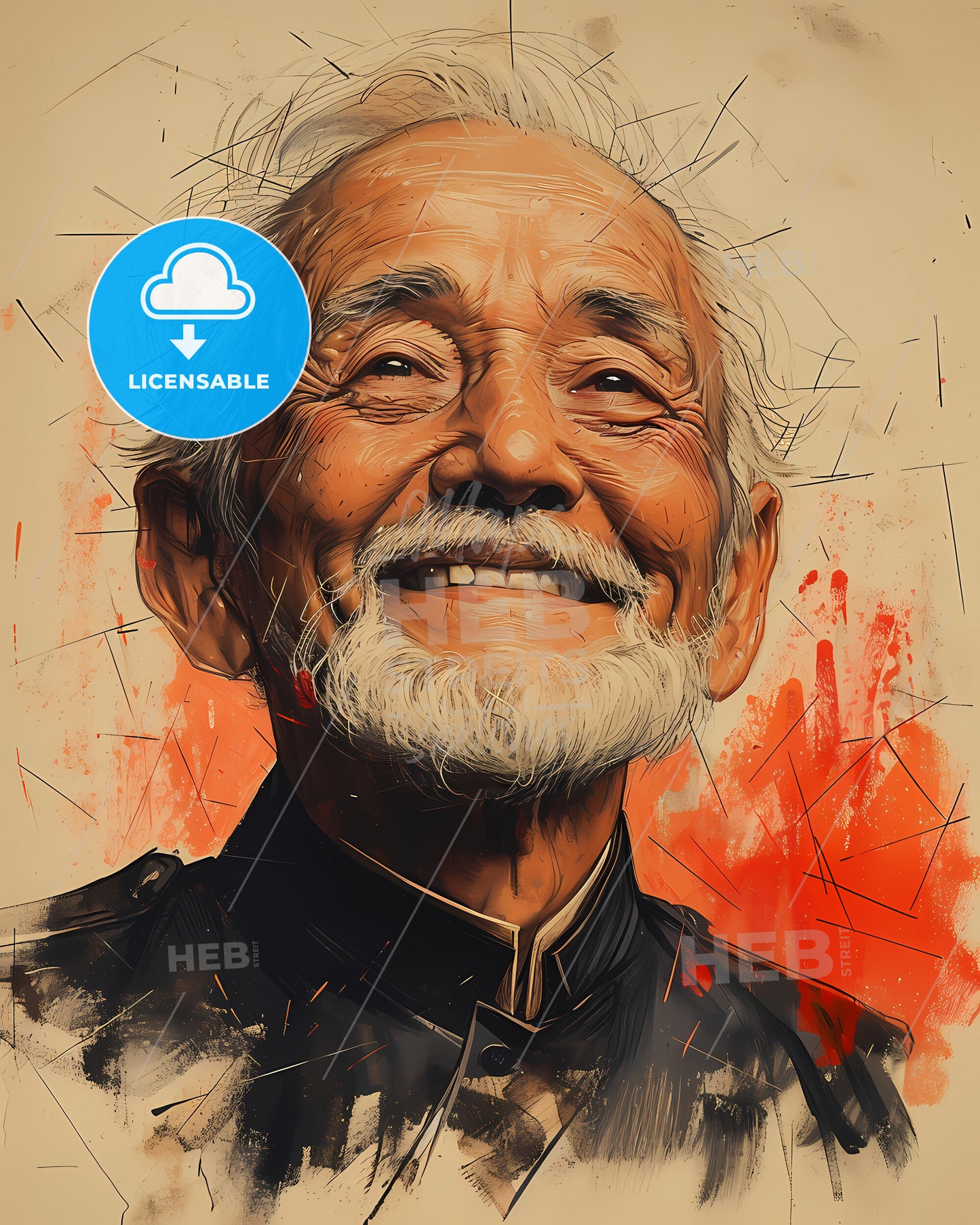 Emperor Meiji, Mutsuhito, 1852 - 1912, a man with a white beard smiling