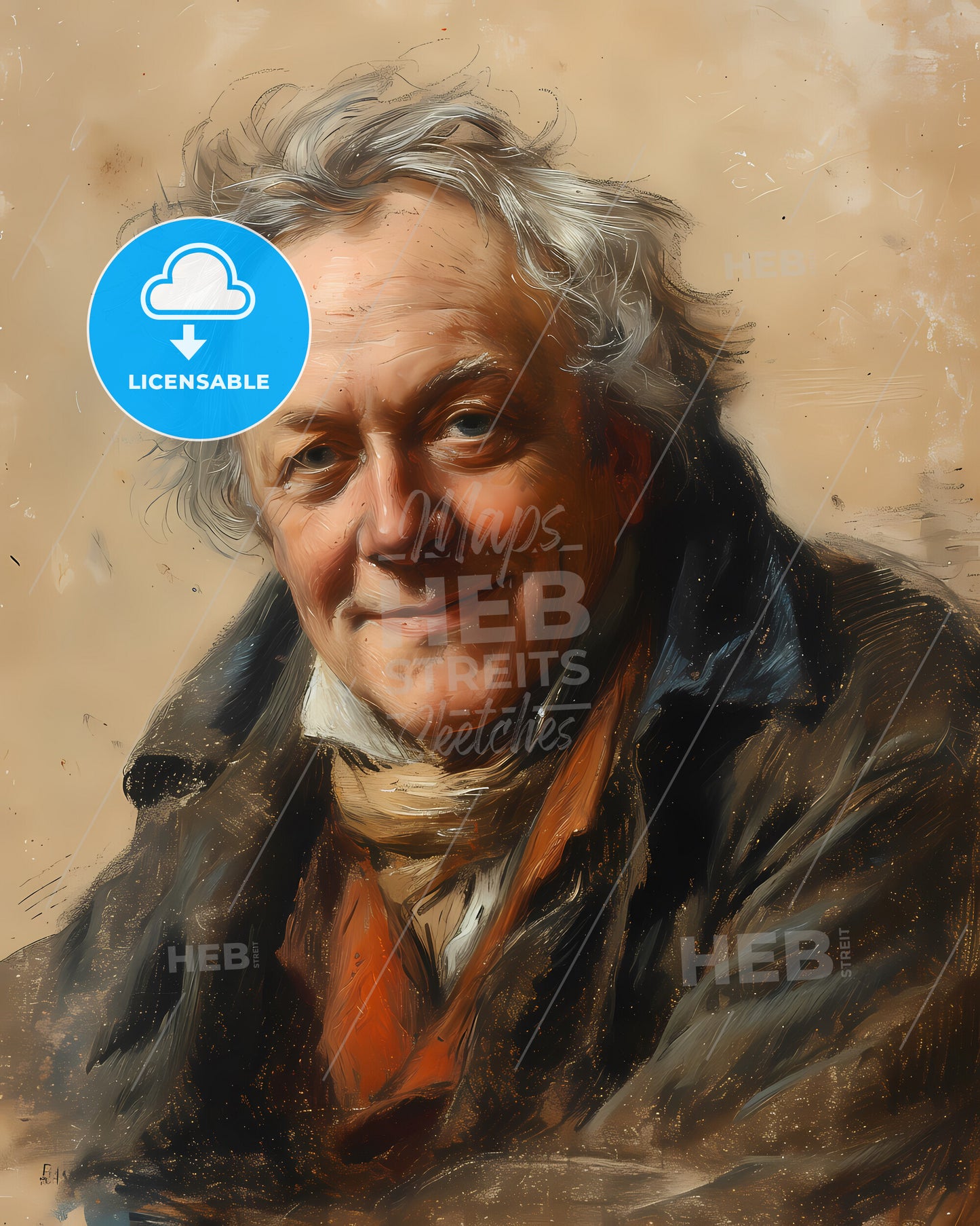 William, Blake, 1757 - 1827, a man with grey hair and a scarf