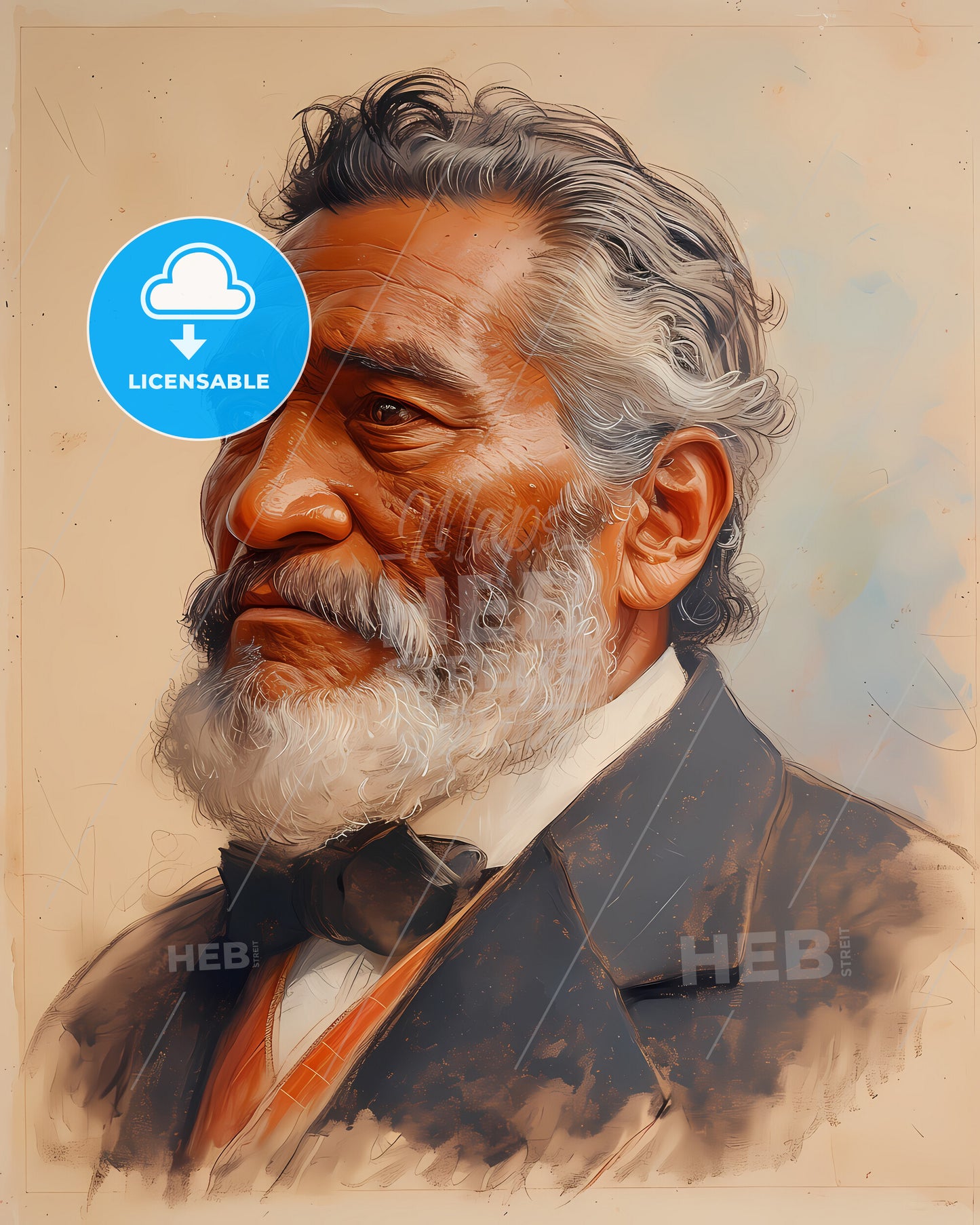 King of Hawaii, Kamehameha V, 1830 - 1872, a painting of a man with a beard