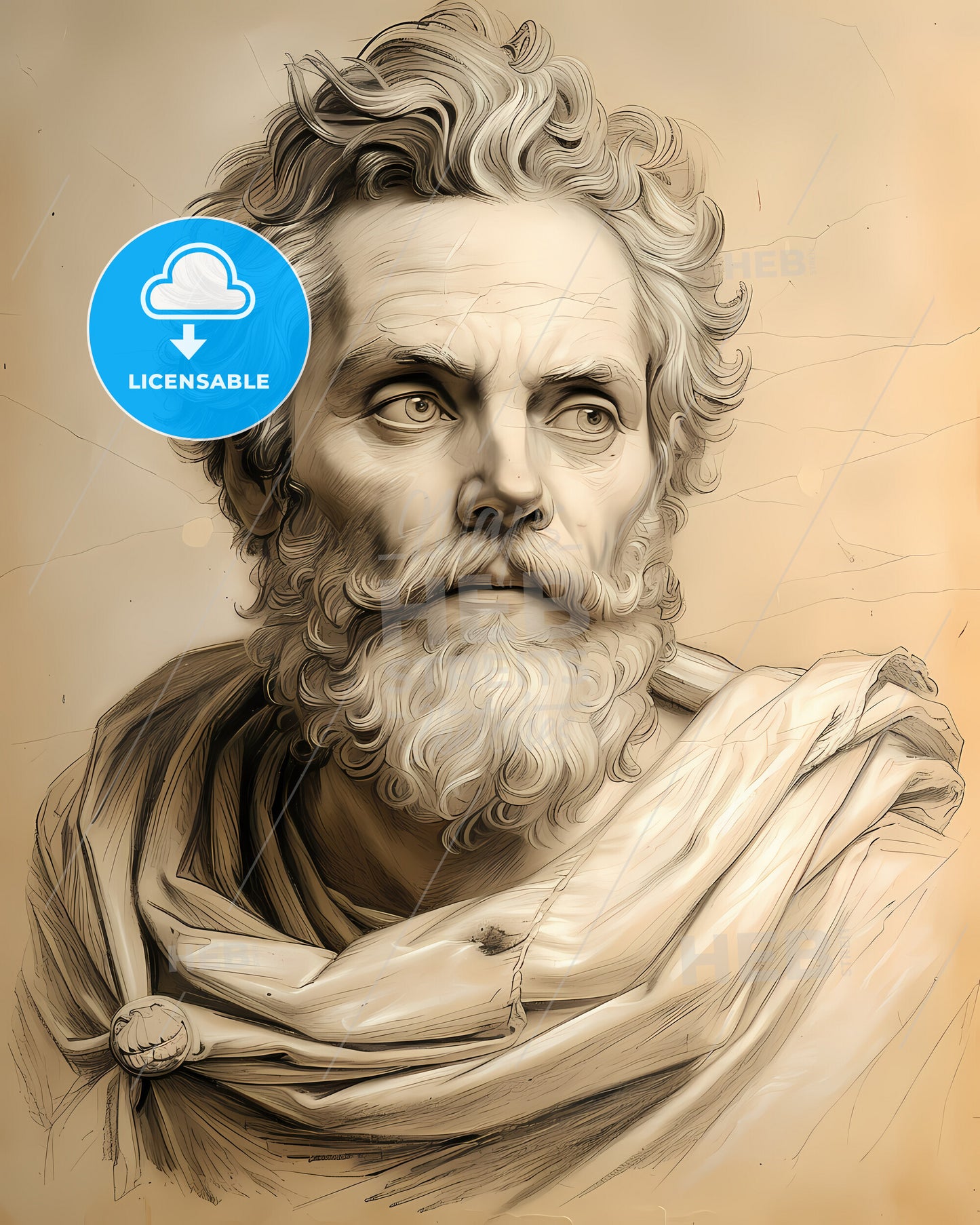 Solon, c. 638 BCE - c. 558 BCE, a drawing of a man with a beard