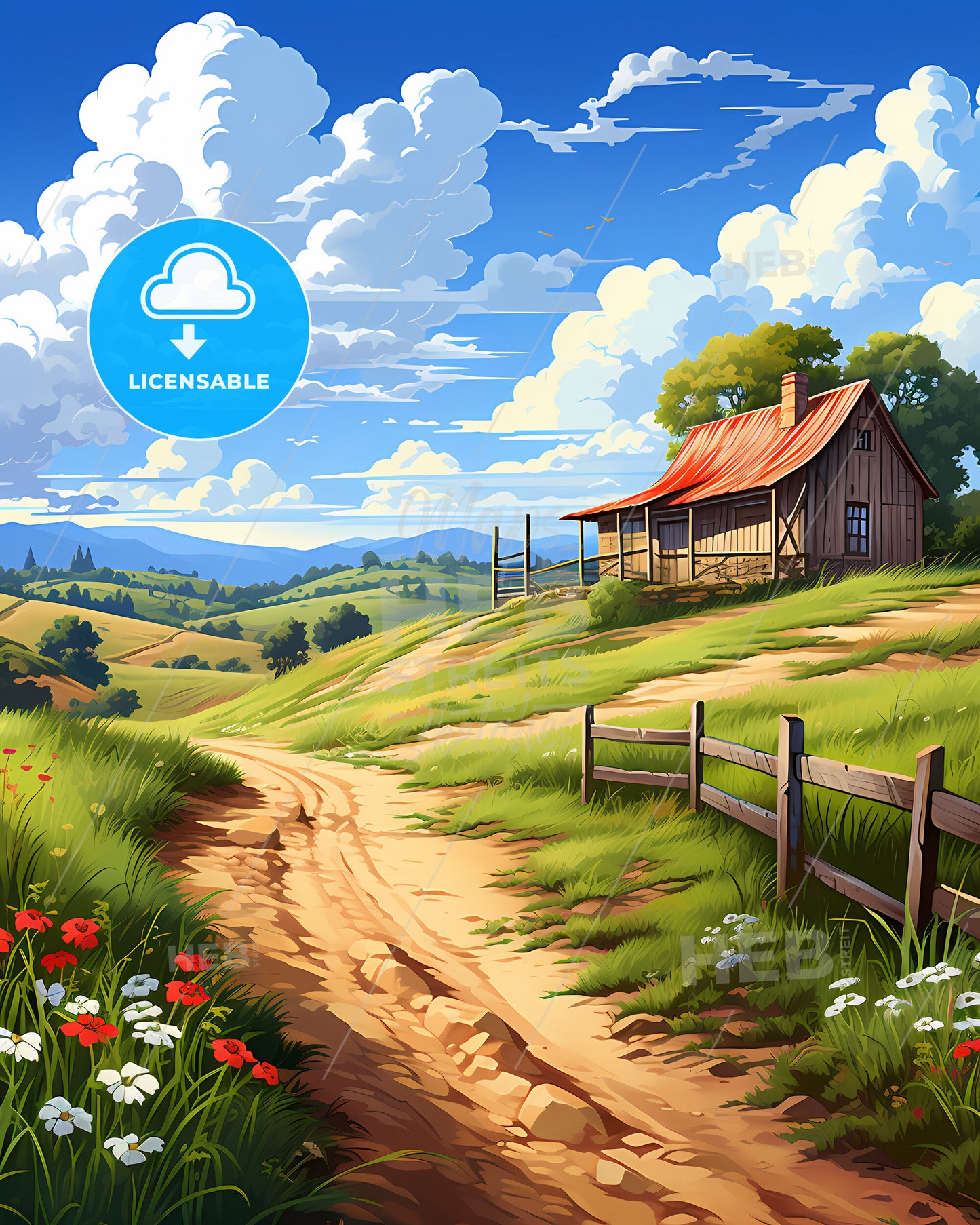 Simi Valley, California, a house on a hill with a dirt road and flowers