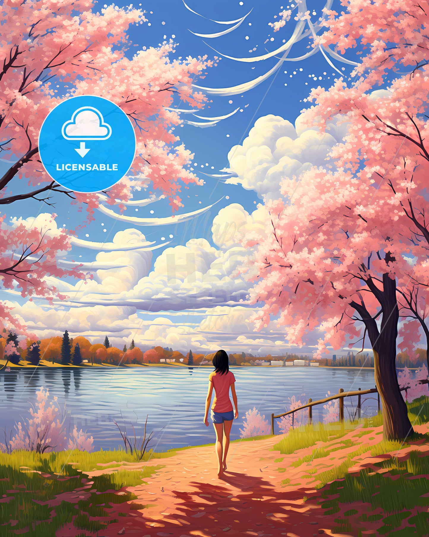 Blaine, Minnesota, a woman walking on a path by a lake