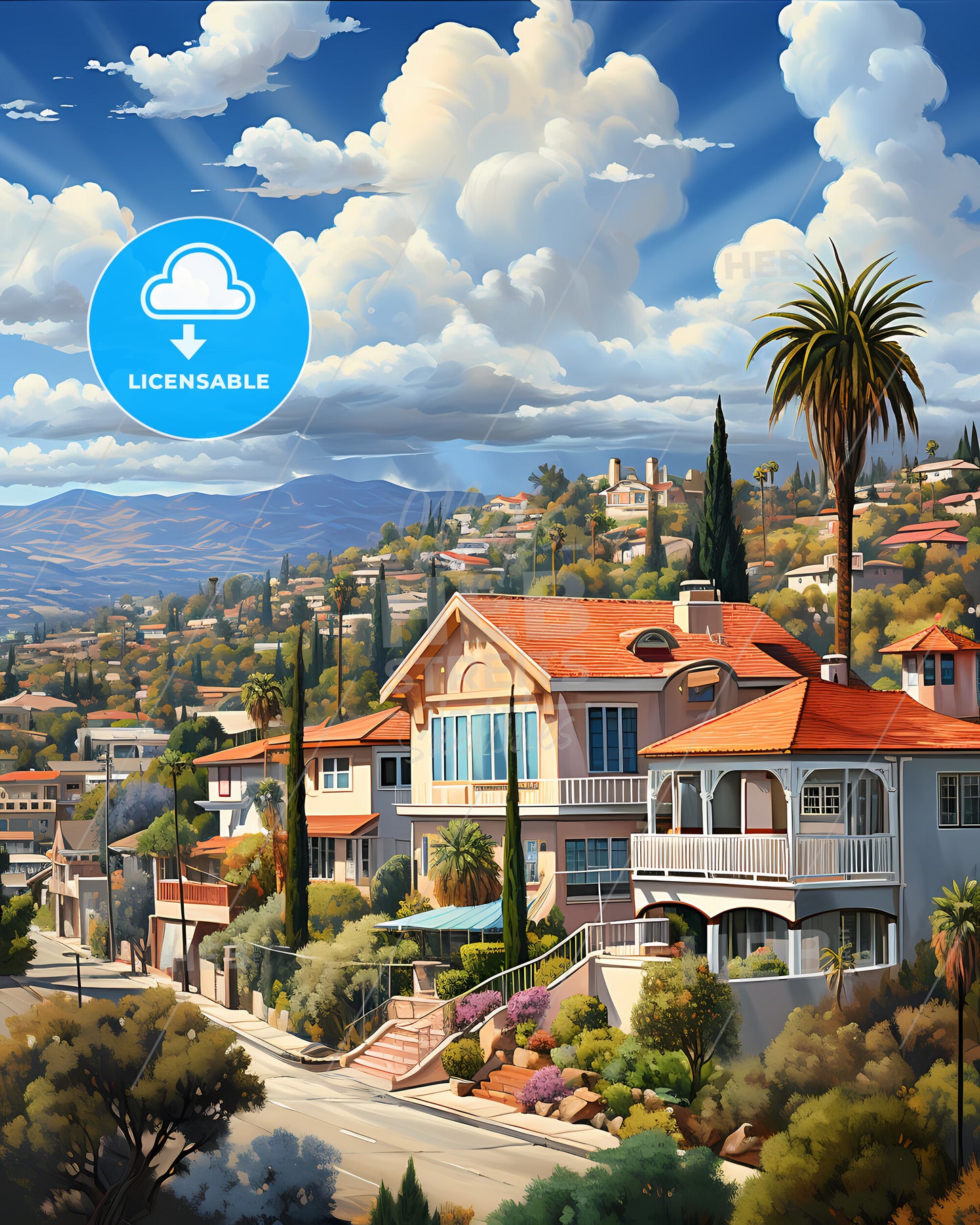 Montebello, California, a town with houses and trees