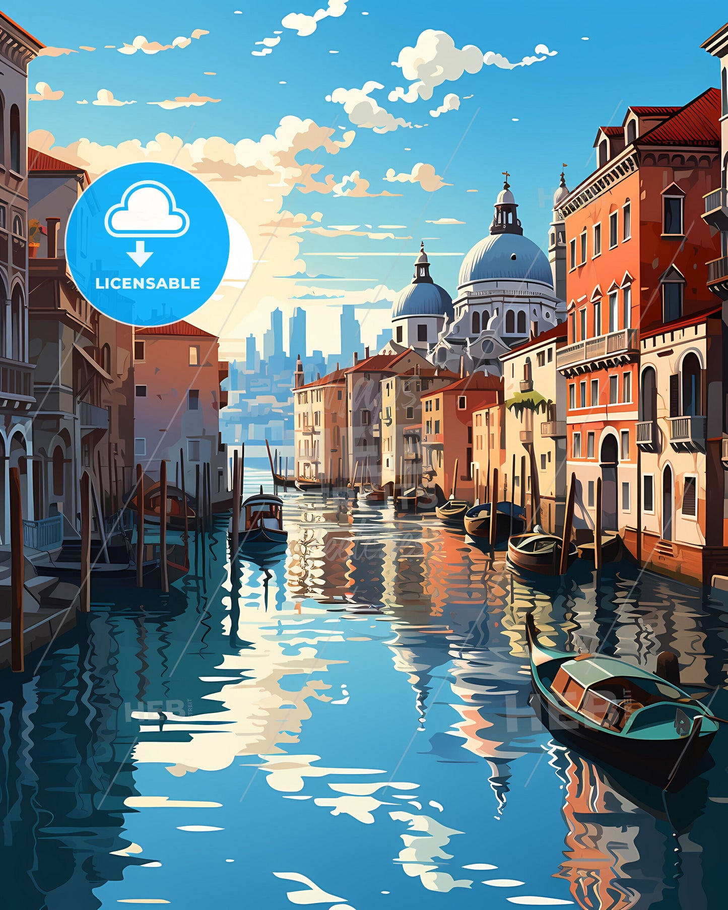 Venice, Italy, a water canal with boats and buildings in the background with Grand Canal in the background