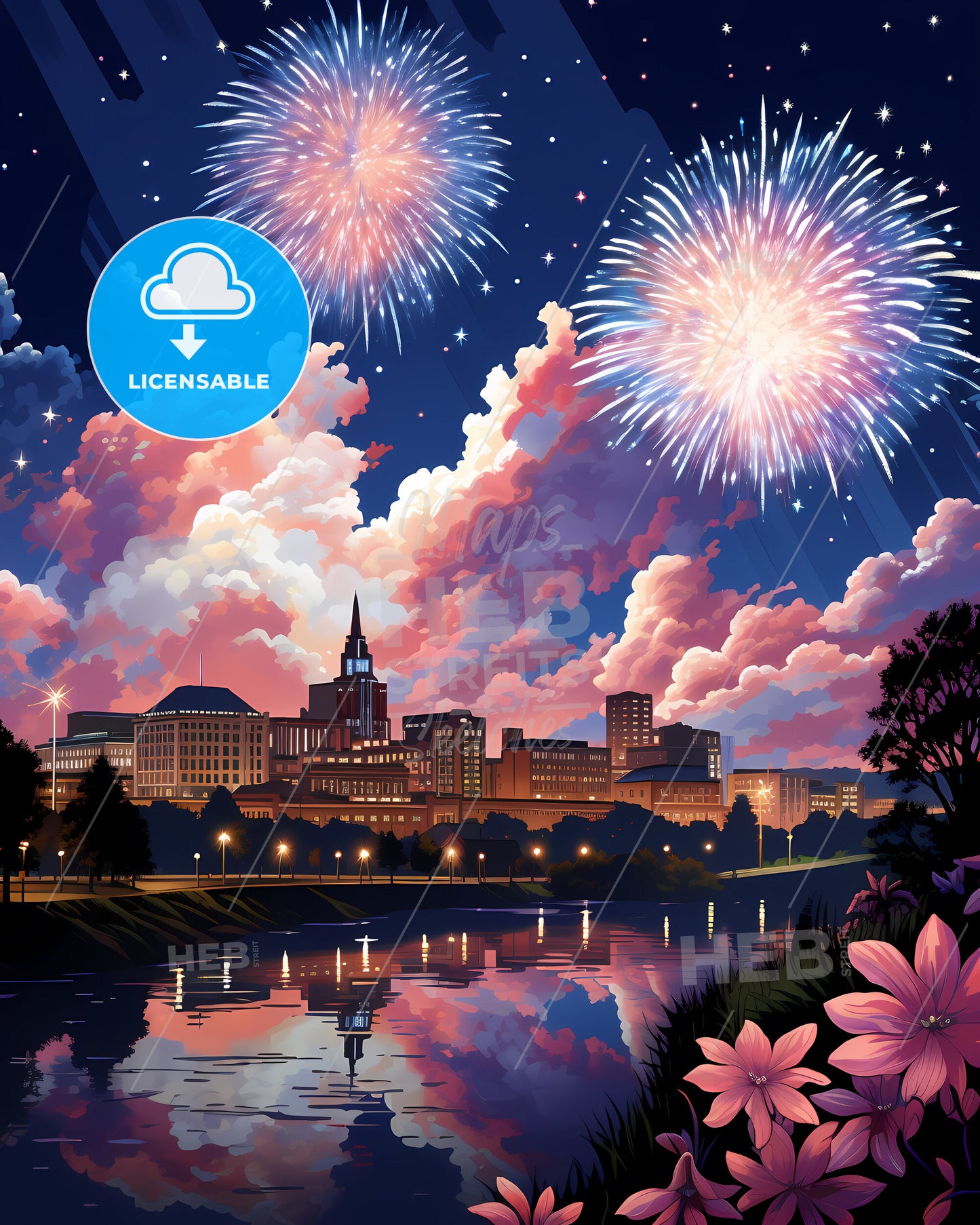 Jonesboro, Arkansas, fireworks over a city