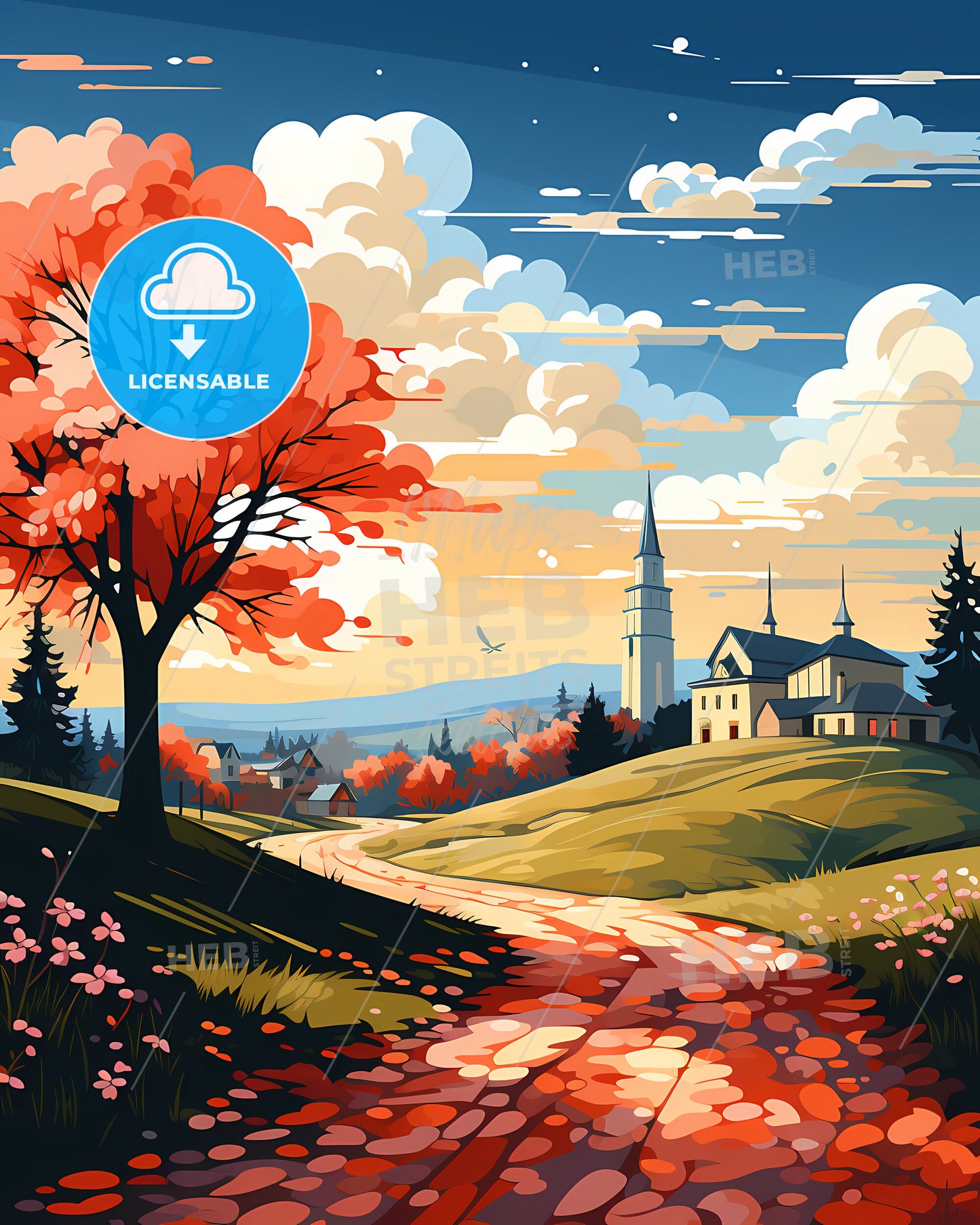 Iowa City, Iowa, a painting of a road leading to a house