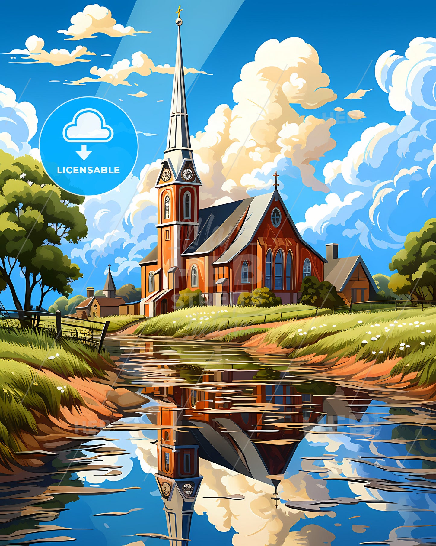 Fredrikstad, Norway, a church with a steeple and a river