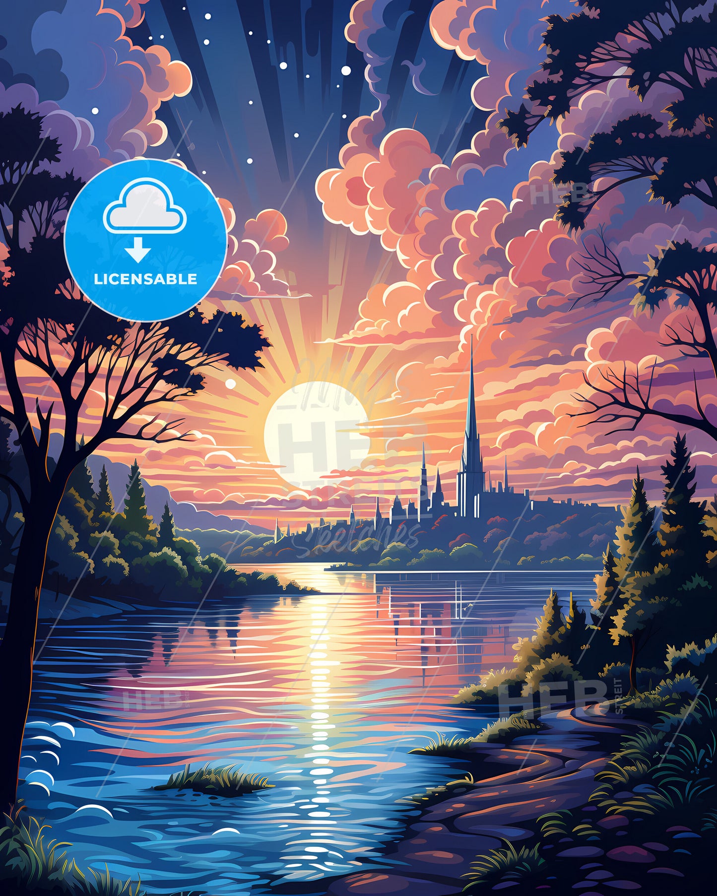 Charleston, South Carolina, a sunset over a lake