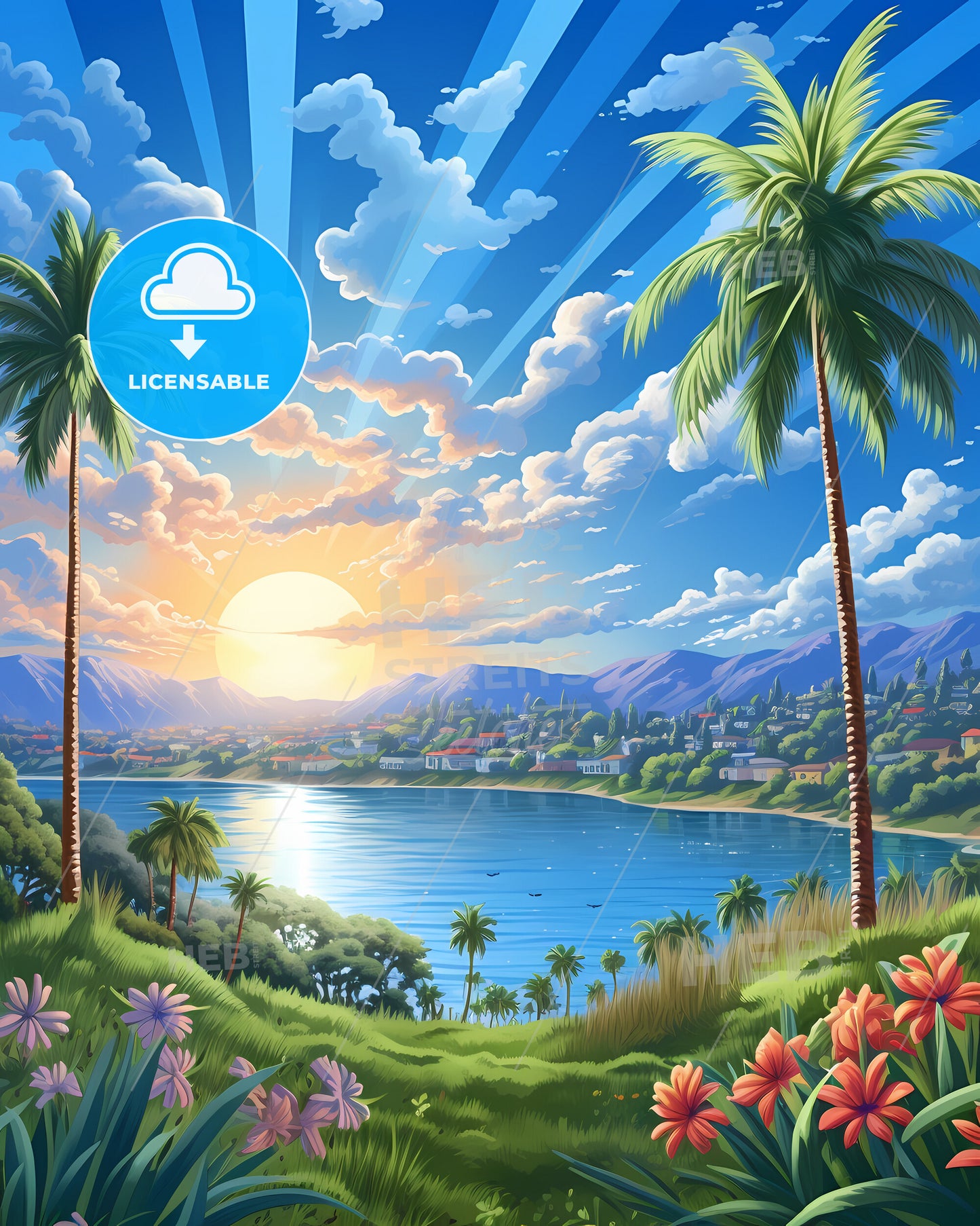 Laguna Niguel, California, a landscape with a body of water and palm trees