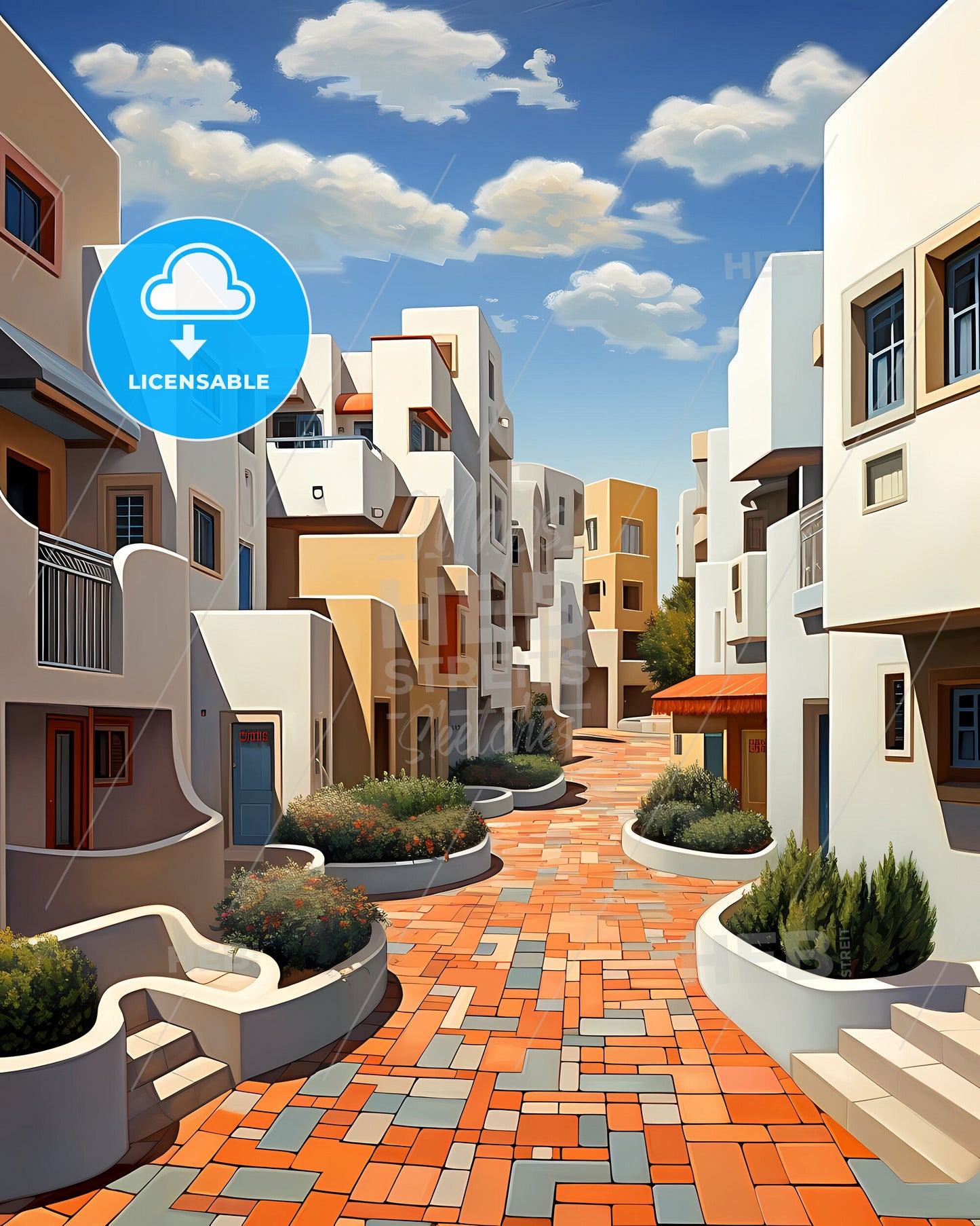 Yorba Linda, California, a street with buildings and stairs