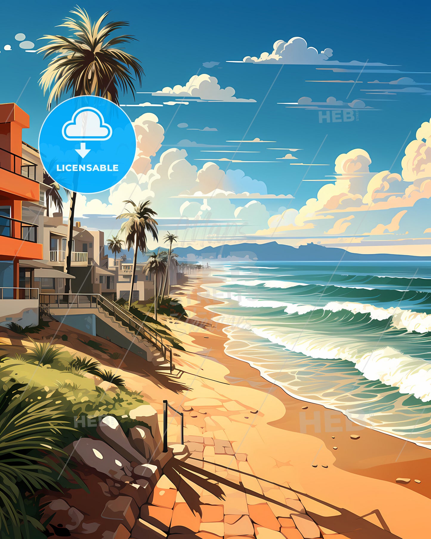 Hollywood, Florida, a beach with palm trees and a body of water