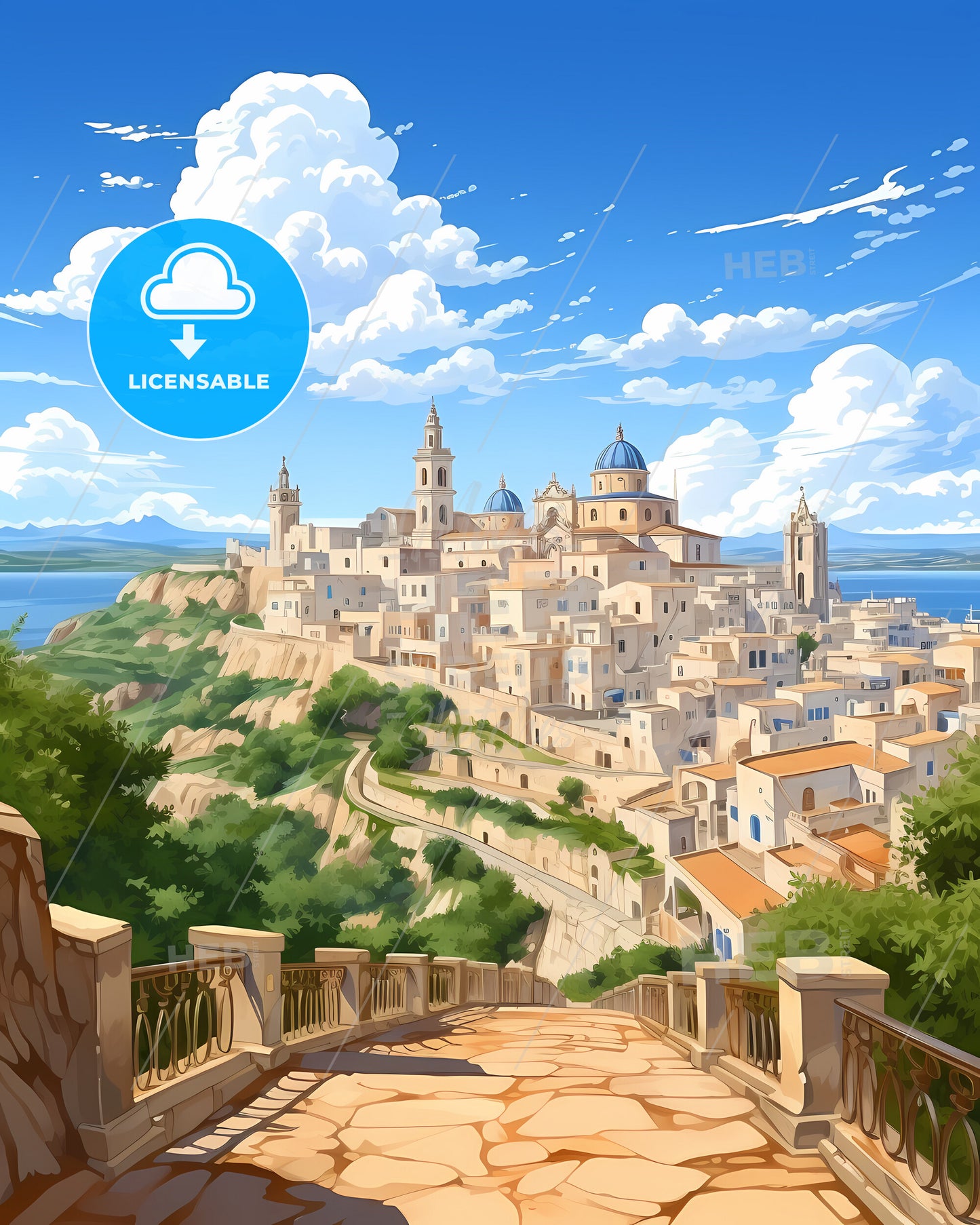 Barletta, Italy, a stone walkway leading to a town