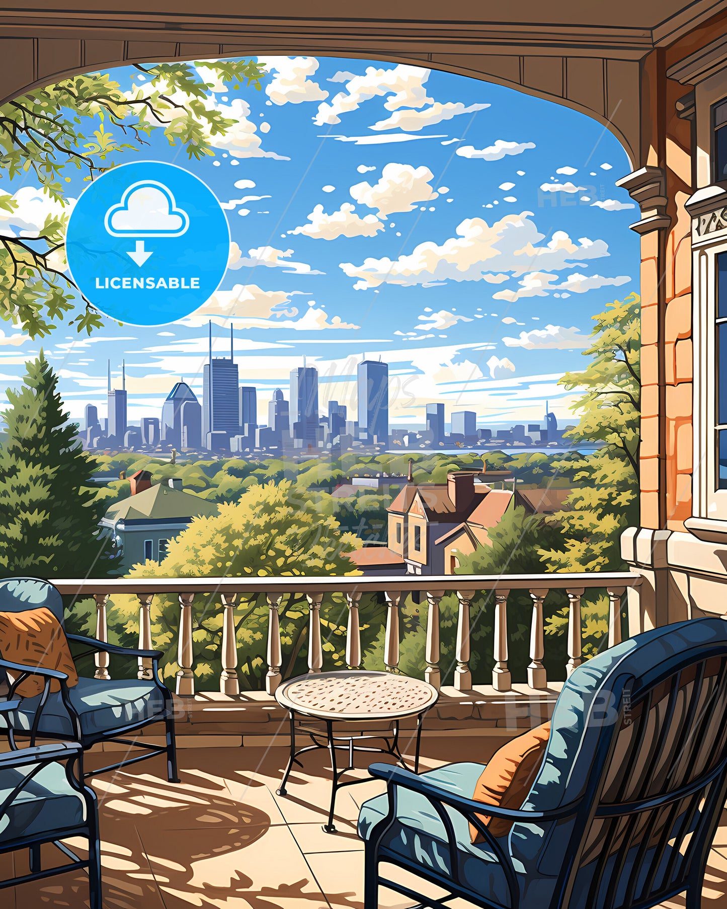 Camden, New Jersey, a balcony with a view of a city and trees