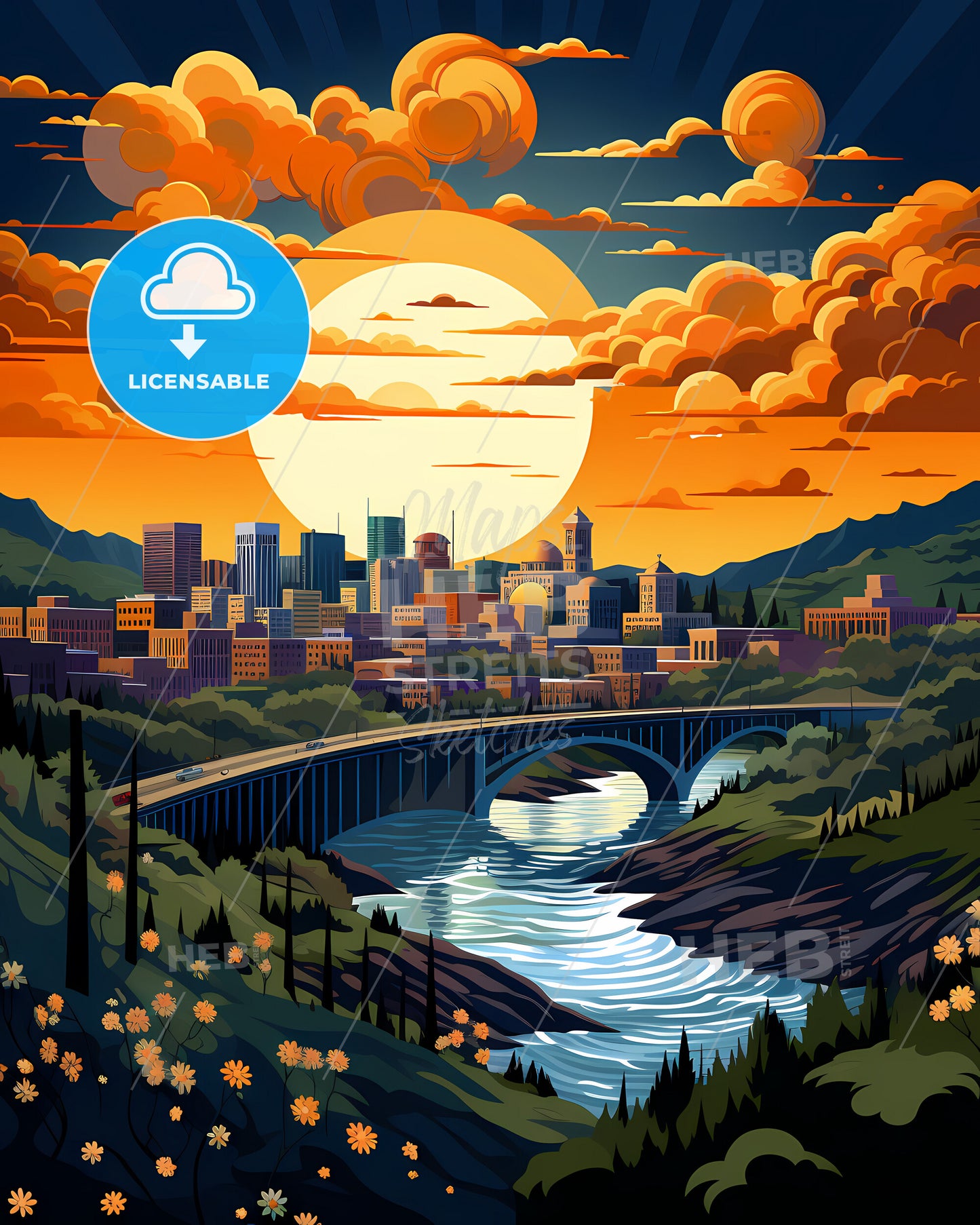 Hoover, Alabama, a bridge over a river with a city in the background