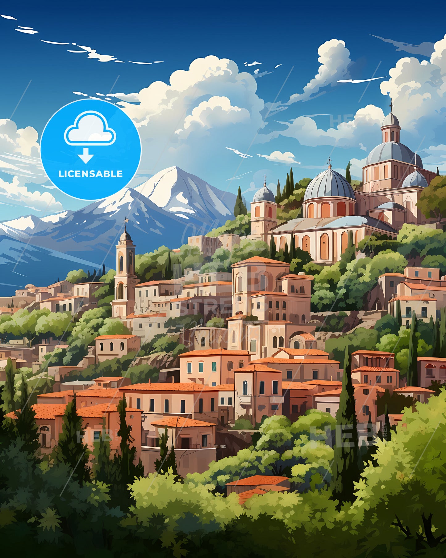 Avellino, Italy, a city on a hill with trees and mountains in the background