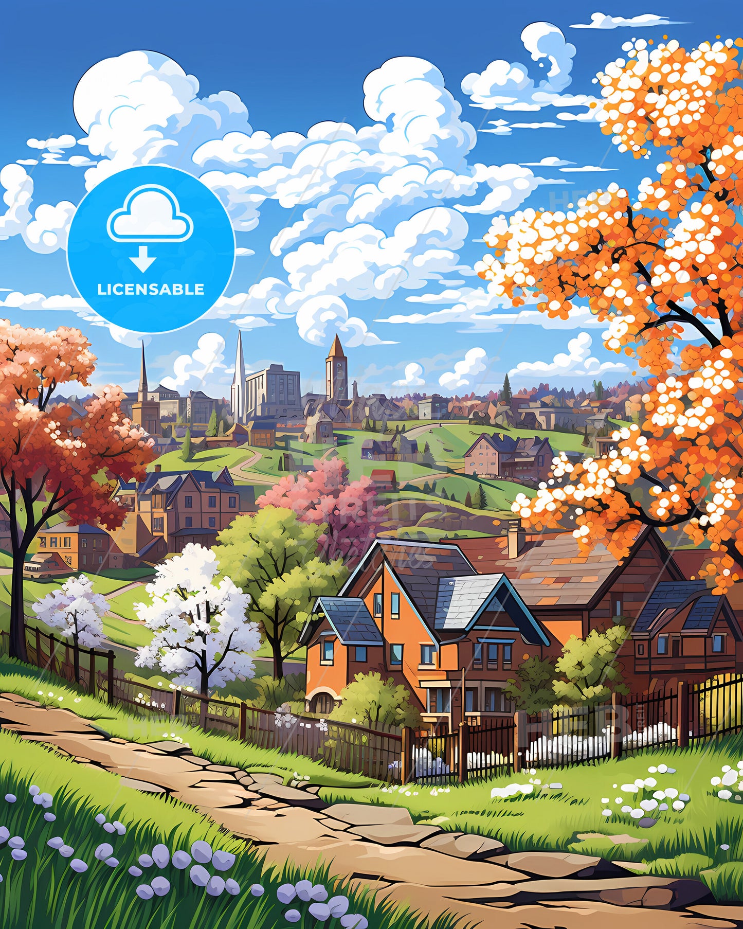 Sioux Falls, South Dakota, a landscape of a town with trees and a fence