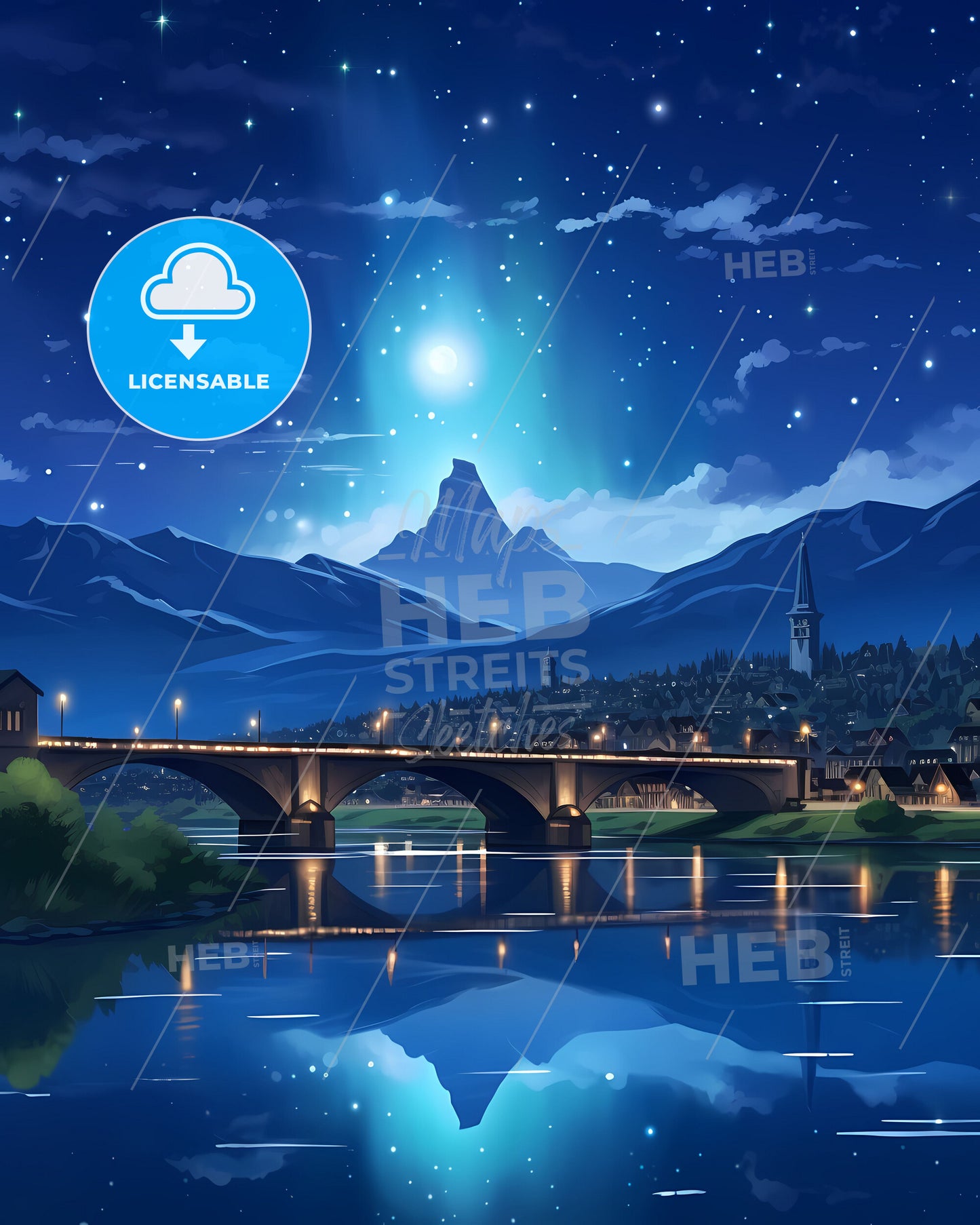 Thun, Switzerland, a bridge over a river with a city and mountains in the background