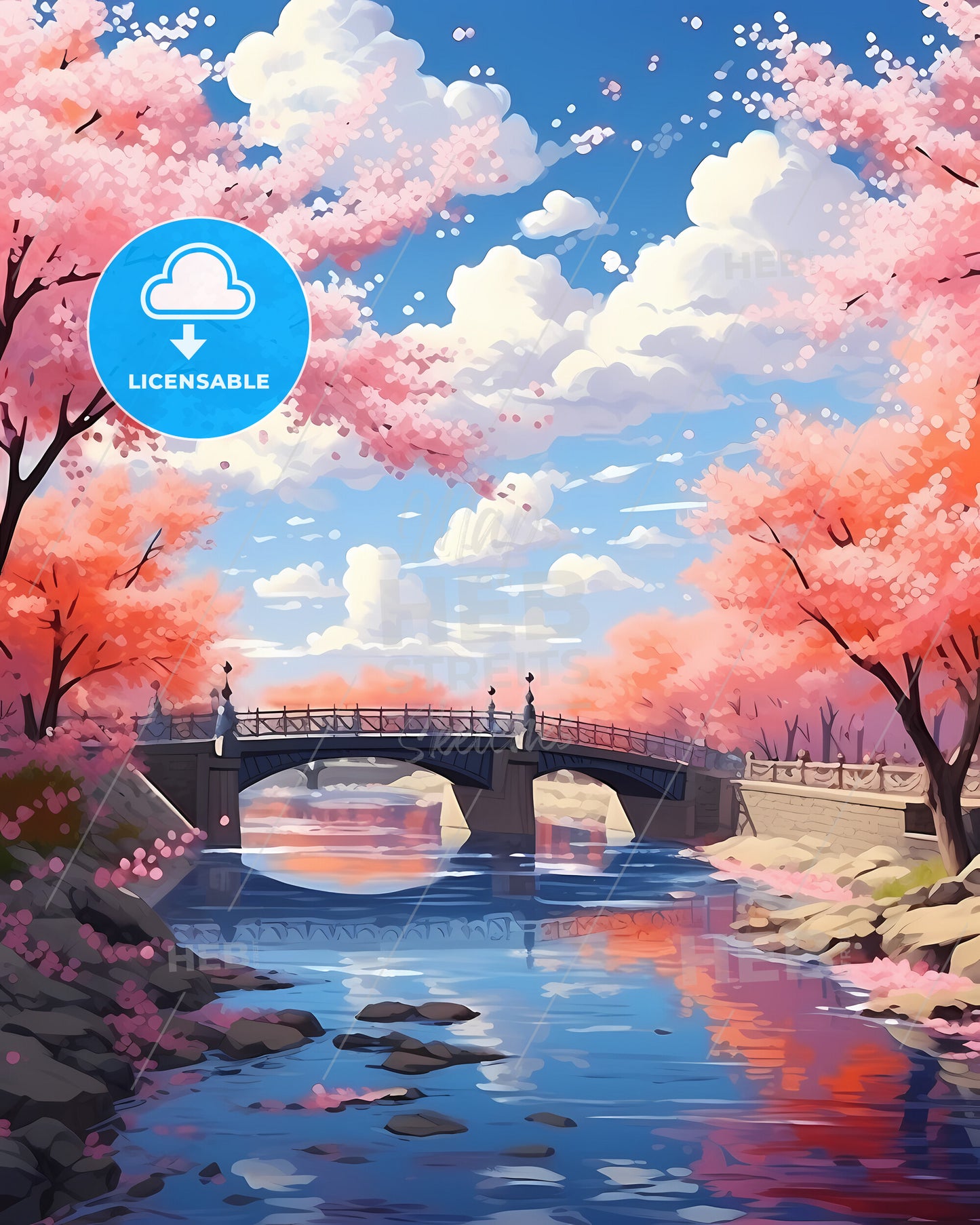 Blaine, Minnesota, a bridge over a river with pink trees