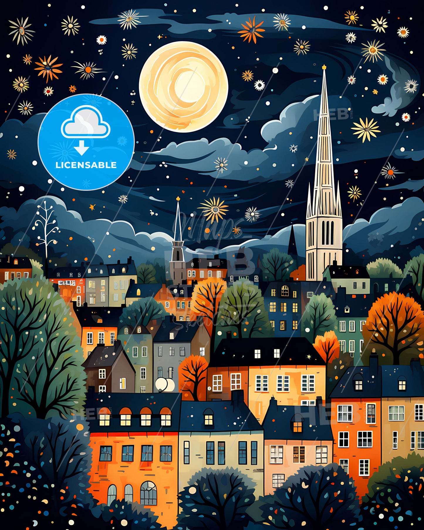 Tilburg, Netherlands, a painting of a city at night