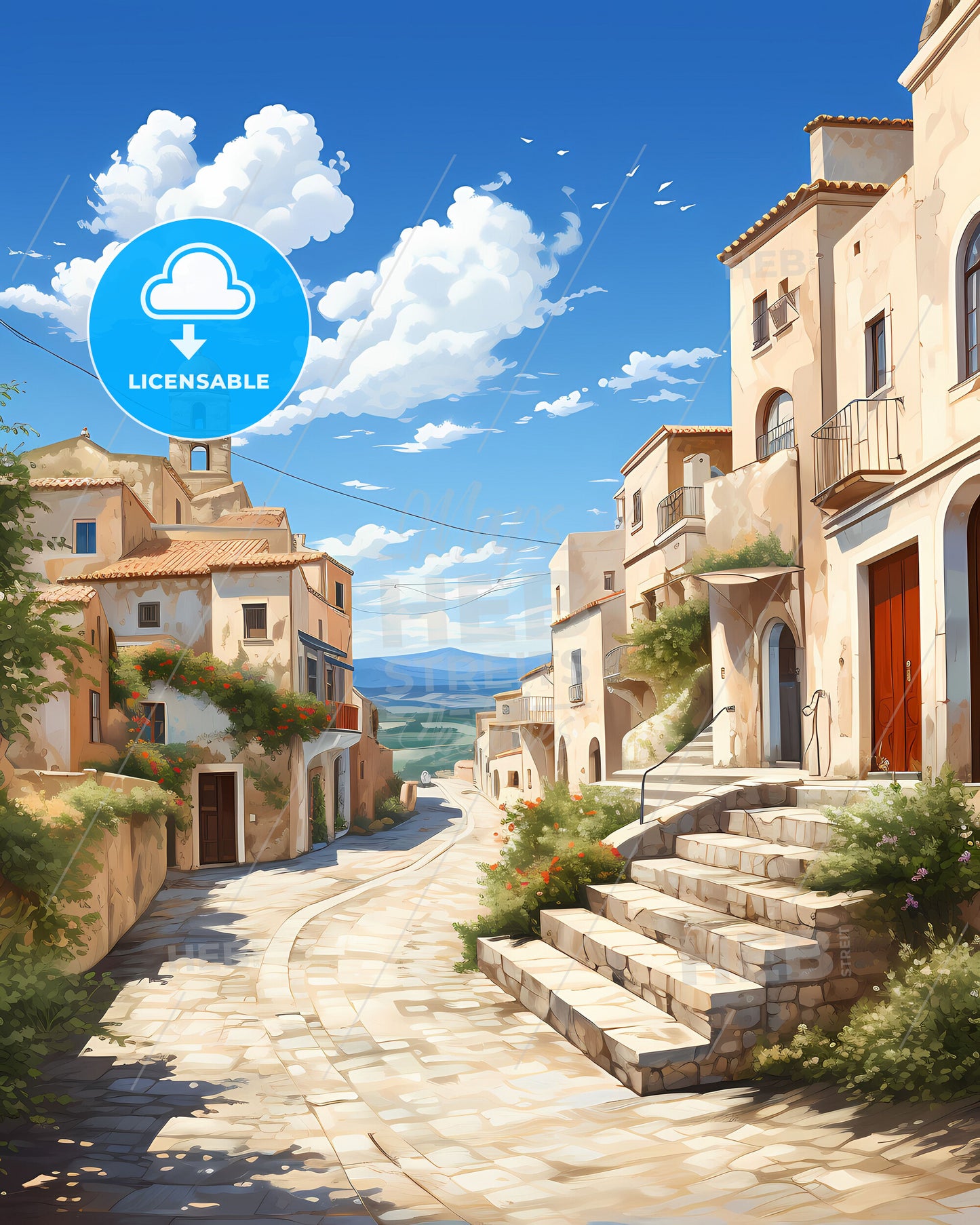 Torre Del Greco, Italy, a stone street with stone buildings and stairs