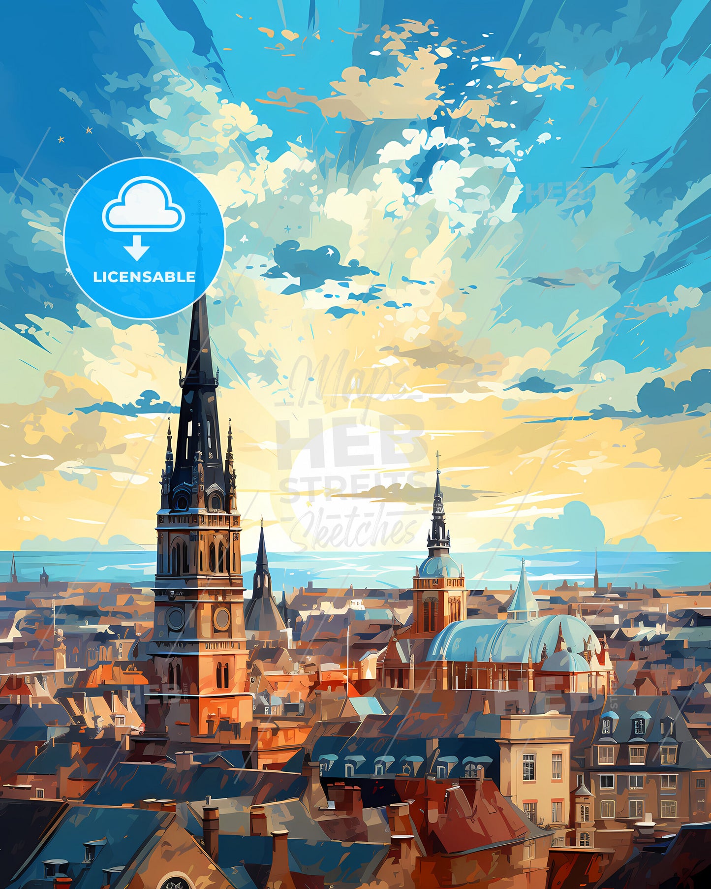 Brighton And Hove, South East England, a city with a steeple and a sunset