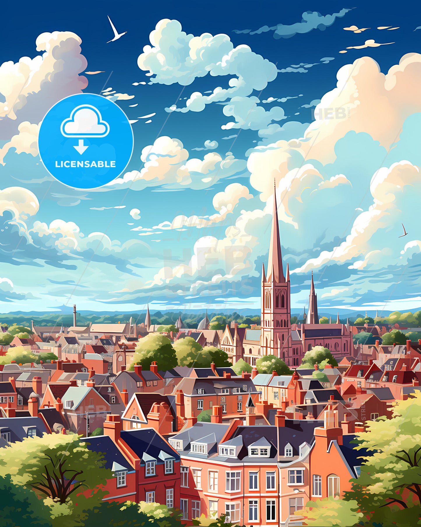 Norwich, East of England, a city with a tall spire